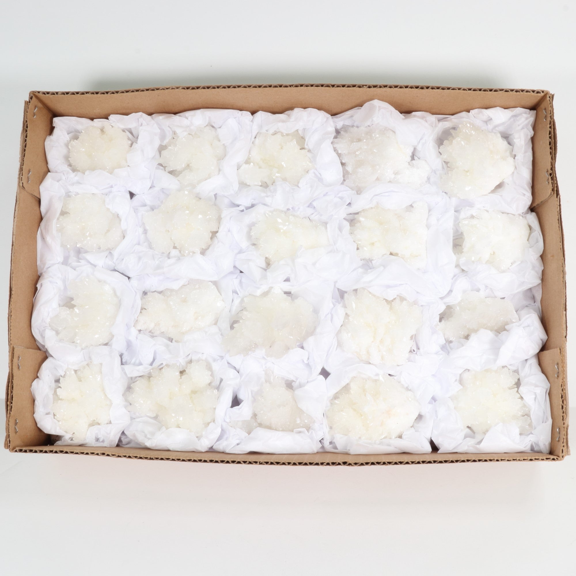 Rough White Aragonite Flat Box, Extra Quality, Large, 1 Flat - 50/150 gr