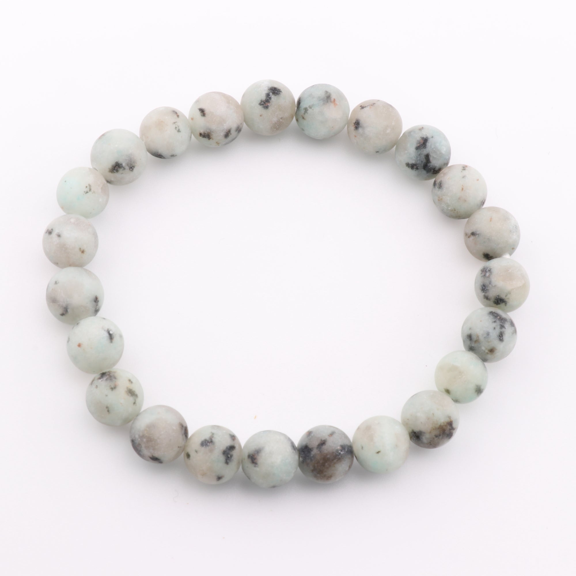 Natural Frosted Kiwi & Sesame Jasper  Bracelet, No Metal, 8 mm, 5 Pieces in a Pack, #296