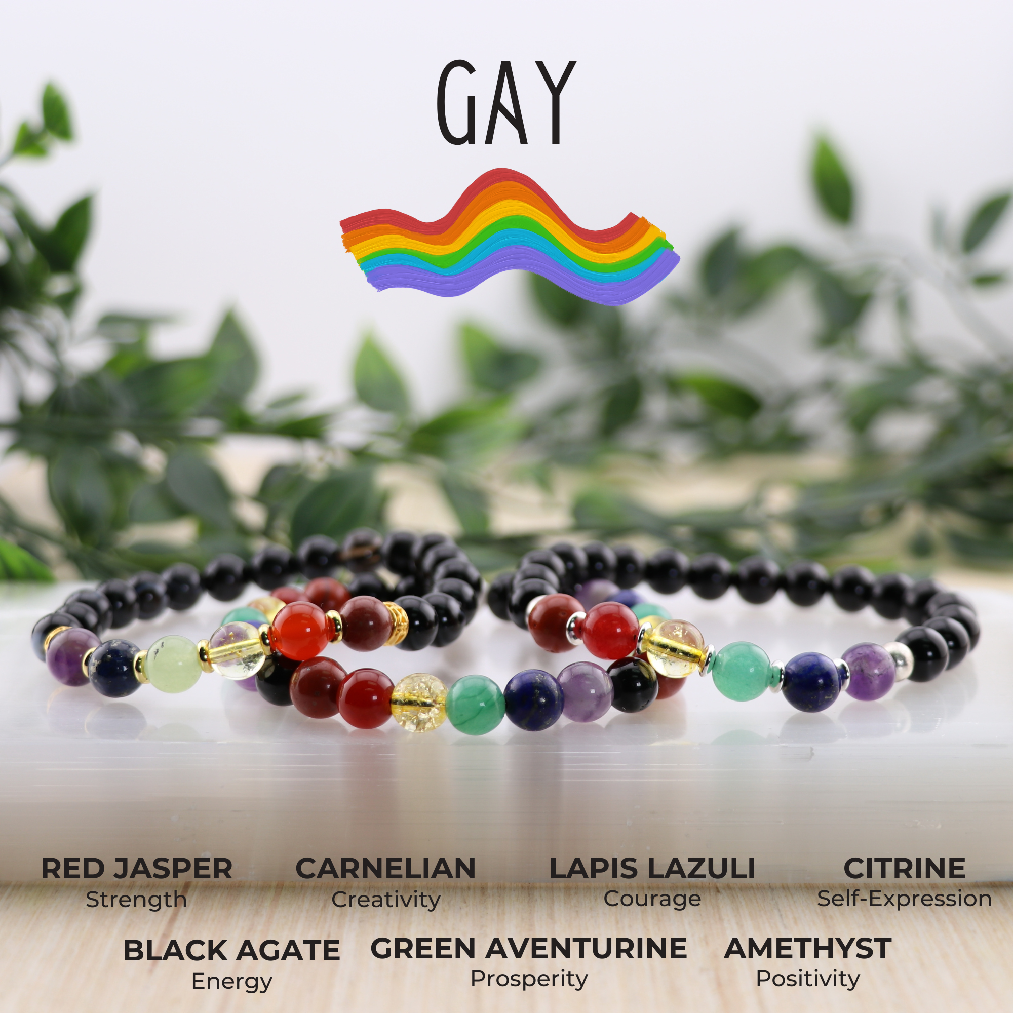 Gay - LGBTQ Natural Gemstone Bracelets, 5 Pieces in a Pack