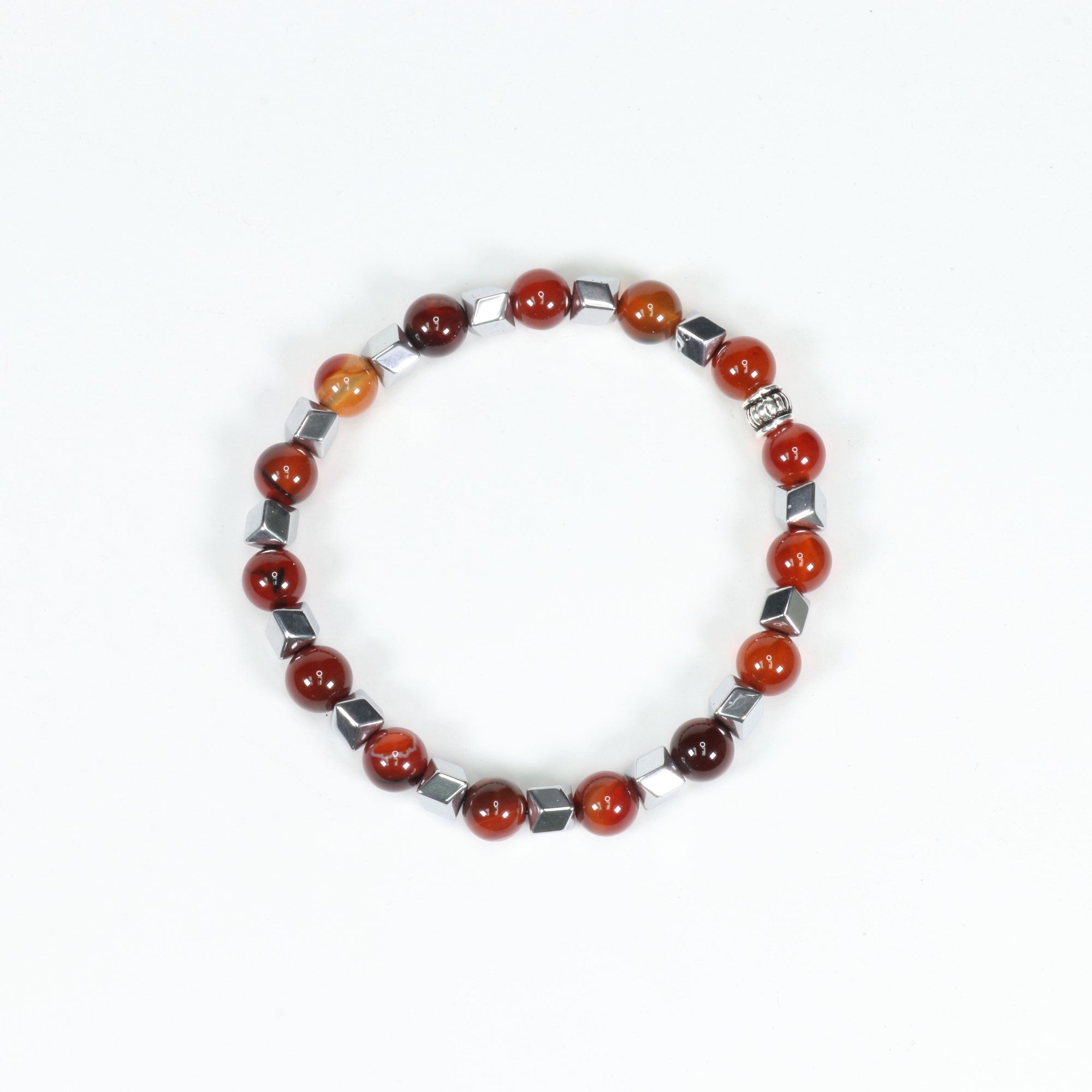 Carnelian & Hematite Bracelet, Silver Color, 8 mm, Mix Pack, 5 Pieces in a Pack  #291