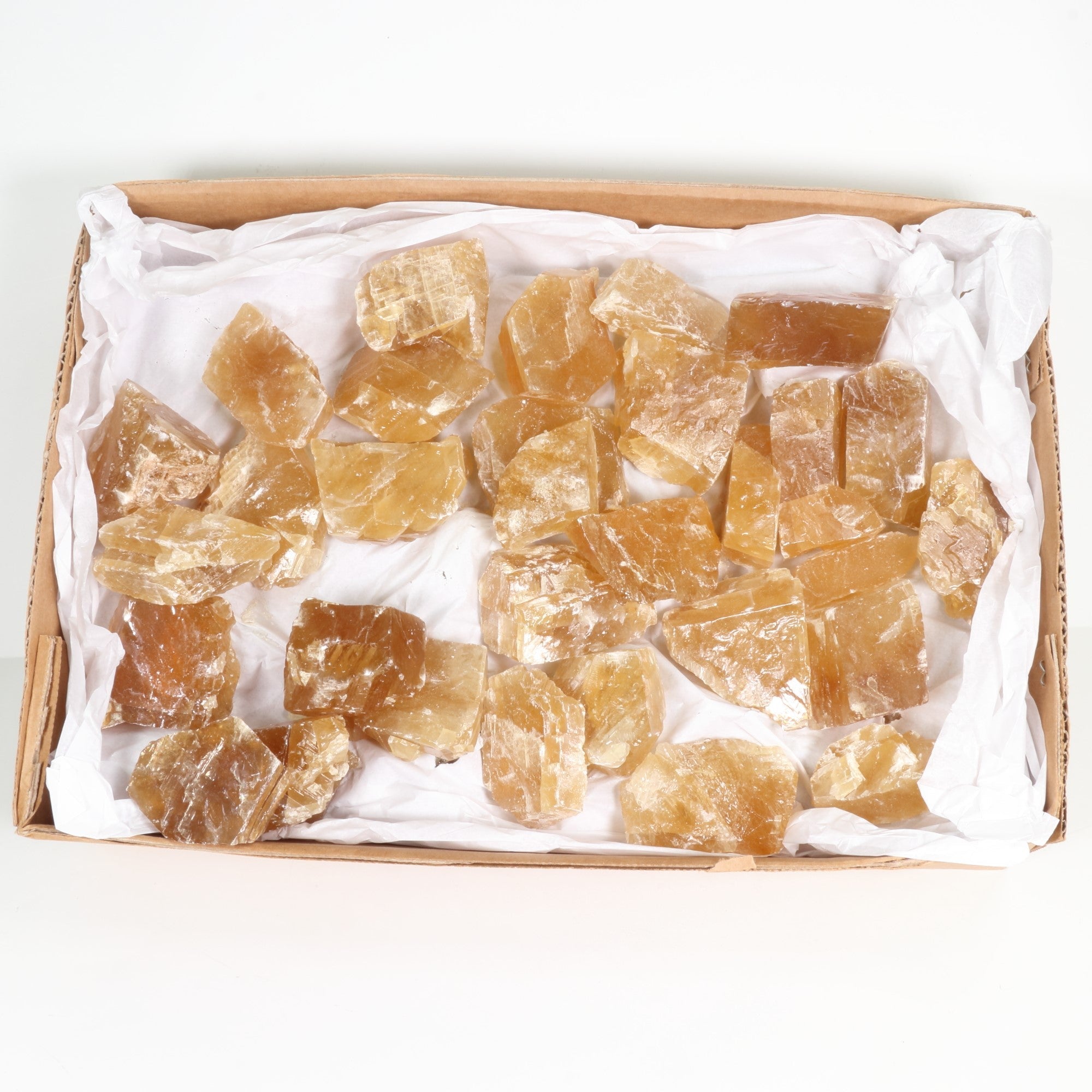 Rough Citrine Calcite Flat Box,  Standard Quality, Large, 1 Flat, 50/150 gr