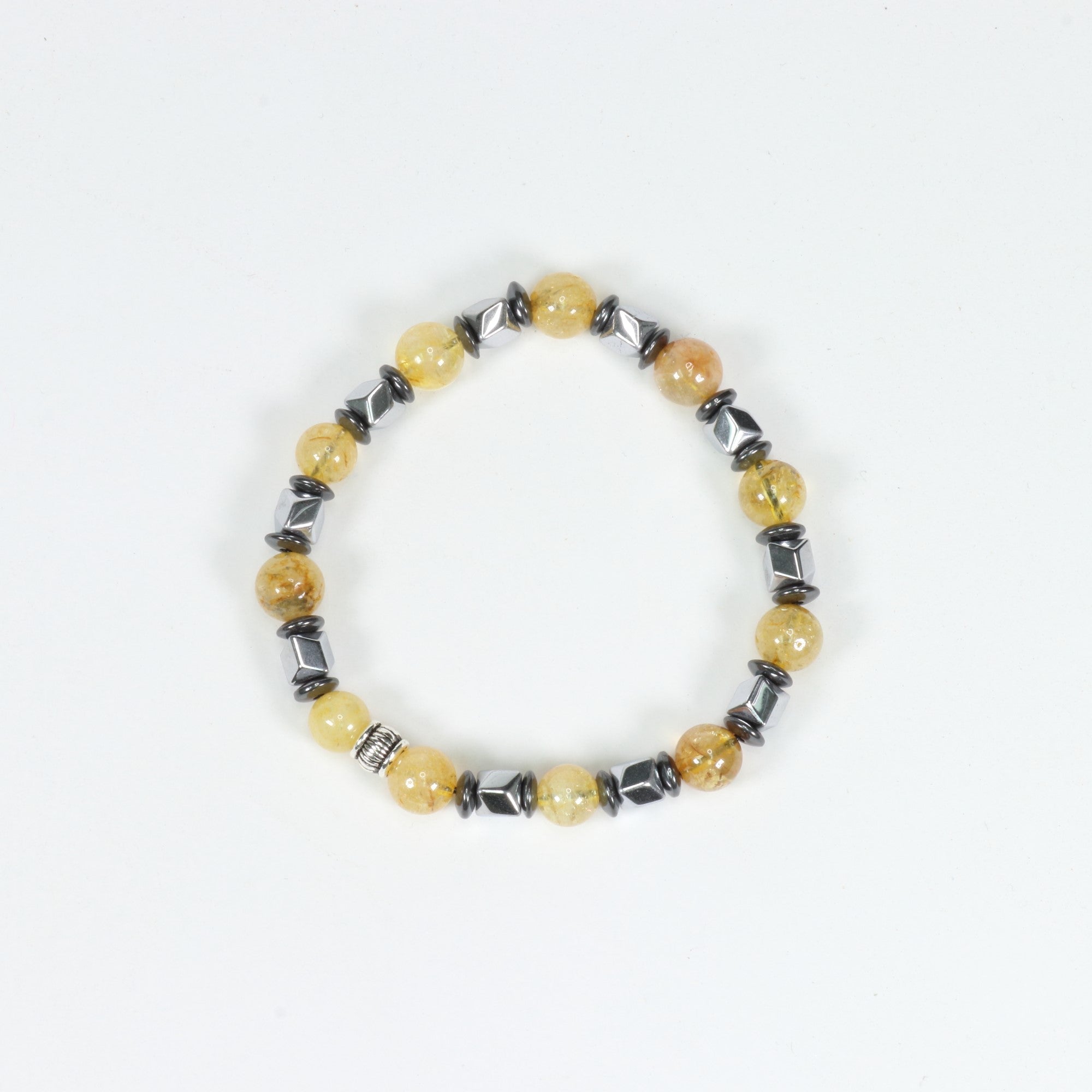 Citrine & Hematite Bracelet, Silver Color, 8mm, 5 Pieces in a Pack #295