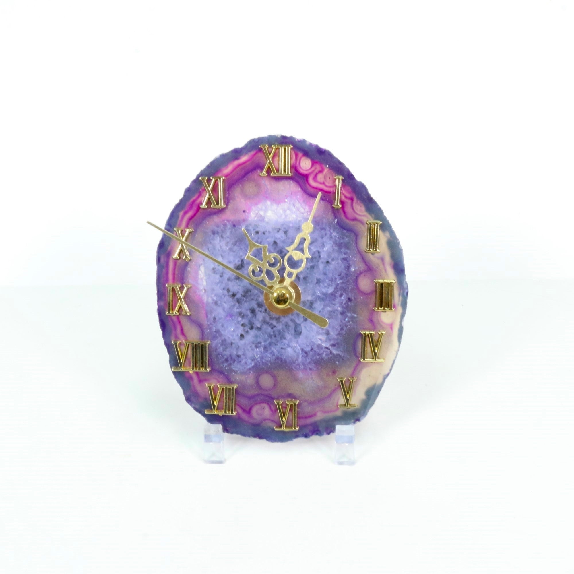 Agate Clock with Plastic Stand, 4"-5" Inch, 5 Pieces in a Pack, #001