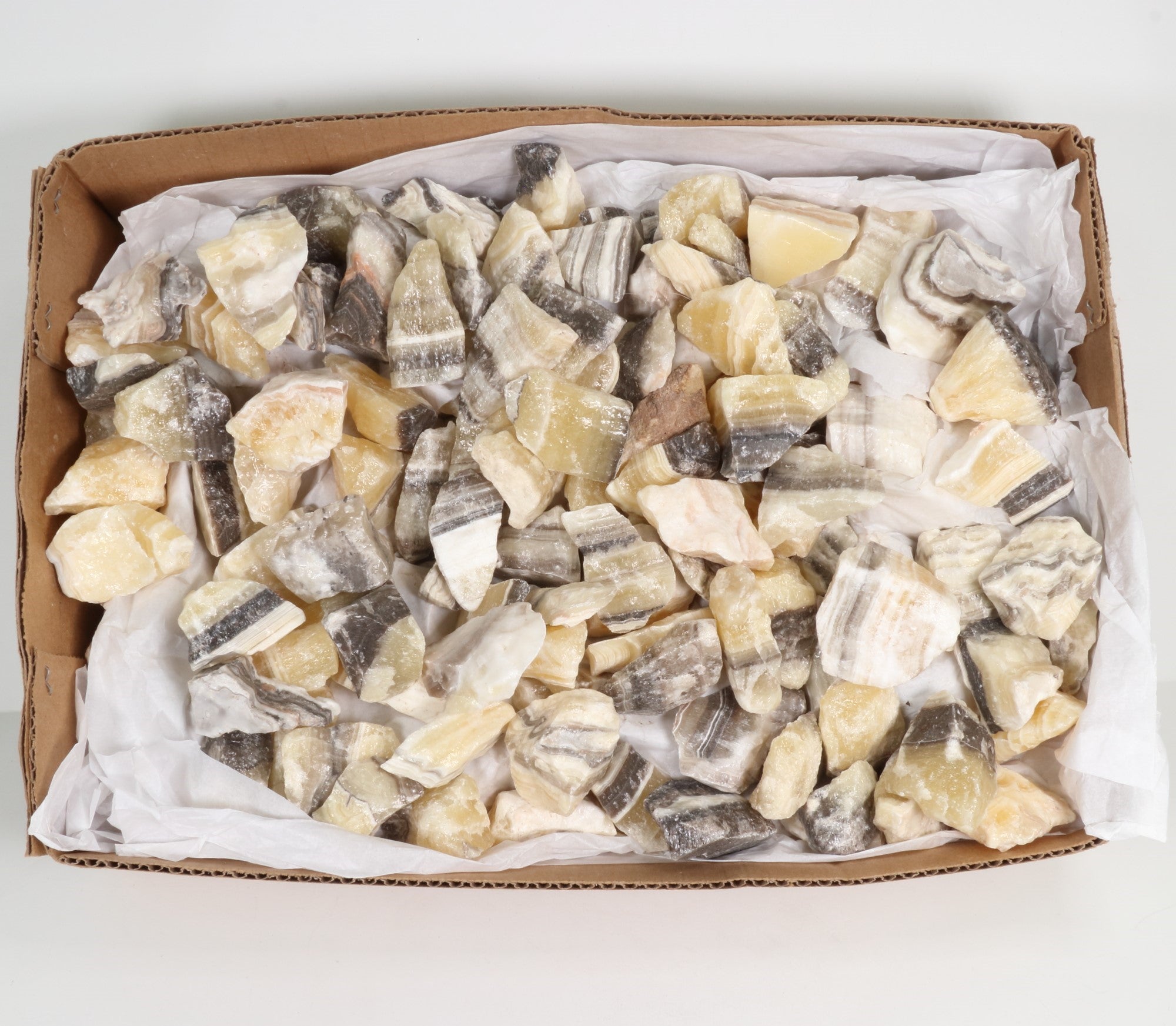 Rough Zebra Calcite Flat Box, Standard Quality, Large, 1 Flat, 40/60 gr