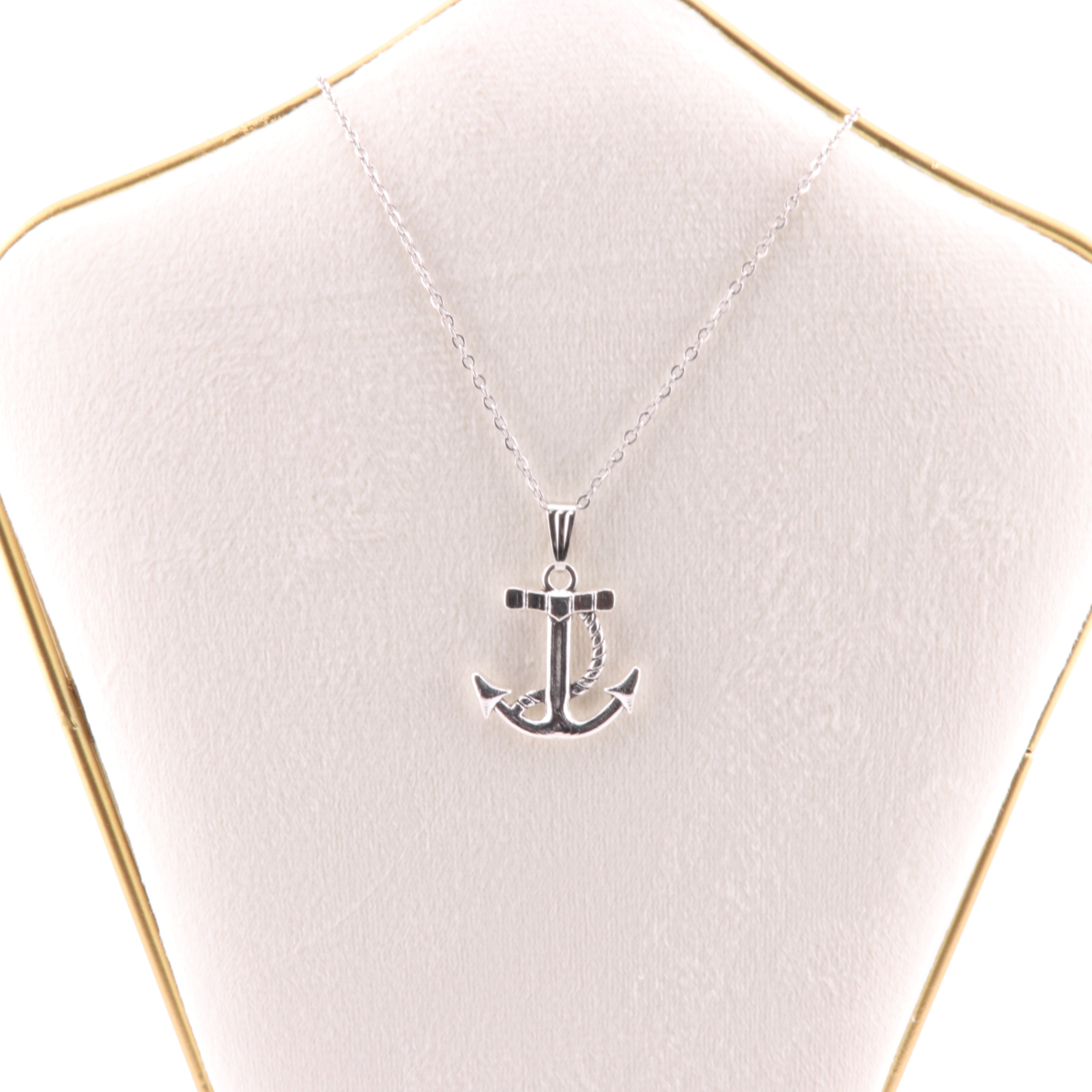 Metal Necklace, with Anchor Figure Pendant, Silver Color, 5 Pieces in a Pack, #026