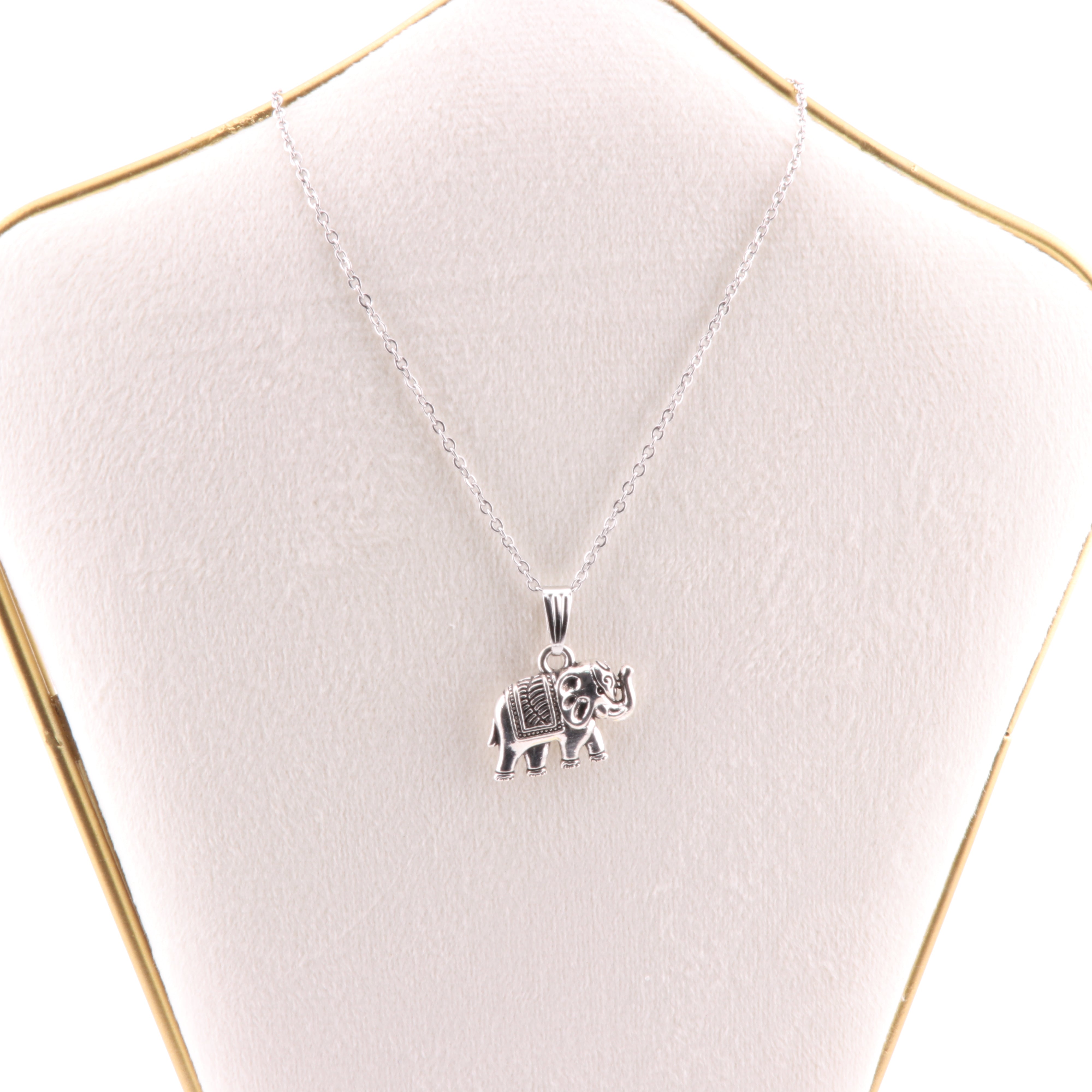 Metal Necklace, with Elephant  Figure Pendant, Silver Color, 5 Pieces in a Pack, #018