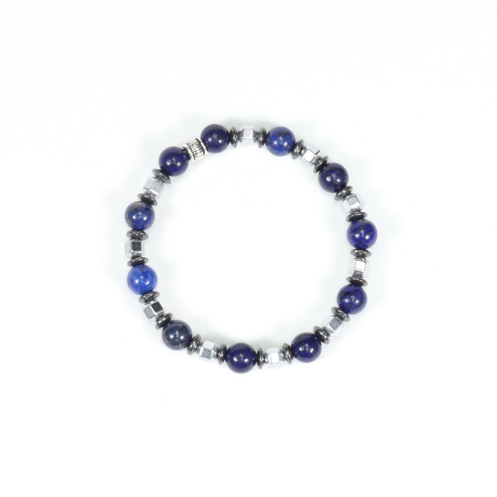 Lapis Lazuli  & Hematite Bracelet, Silver Color, 8 mm, 5 Pieces in a Pack #273