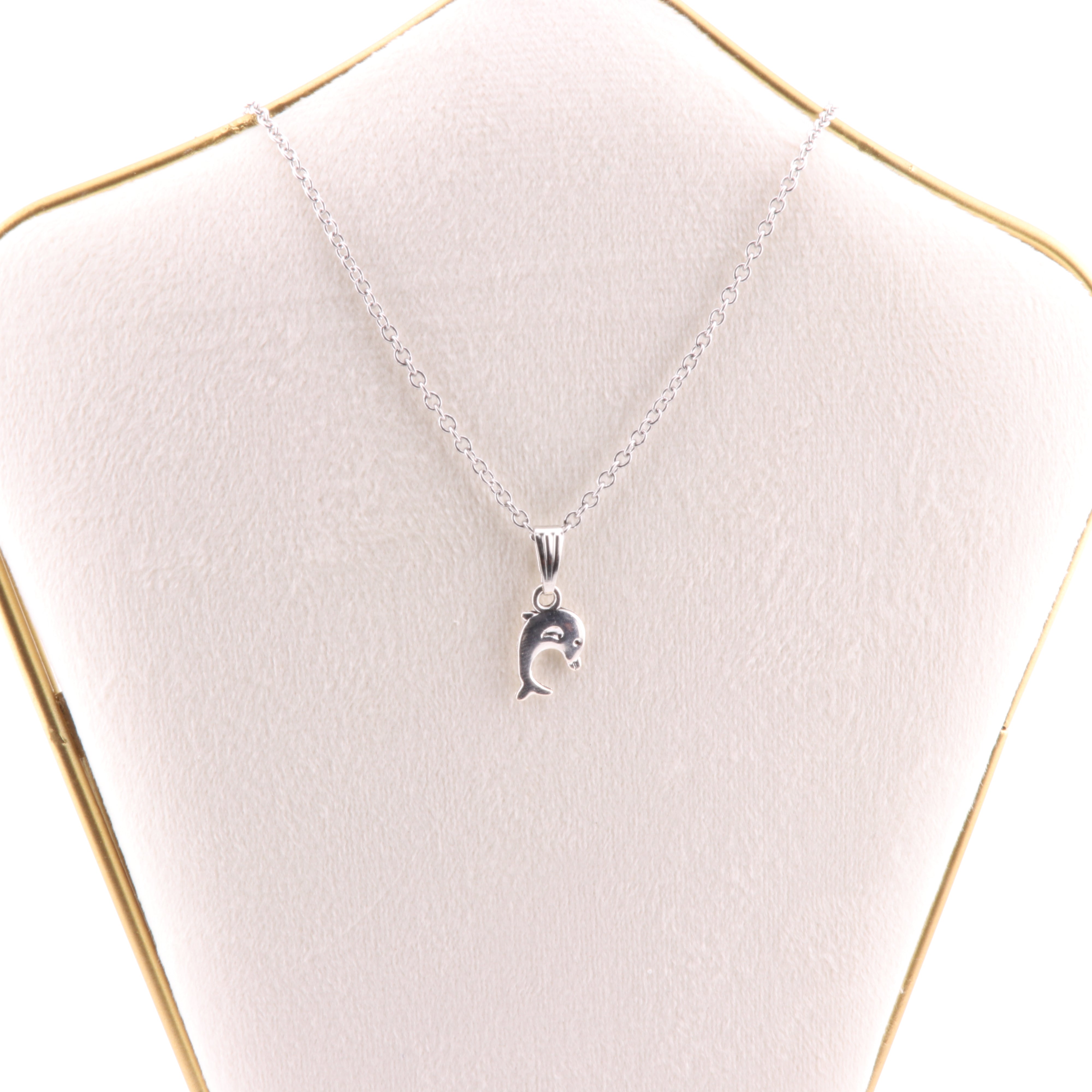 Metal Necklace, with Dolphin Figure Pendant, Silver Color, 5 Pieces in a Pack, #010