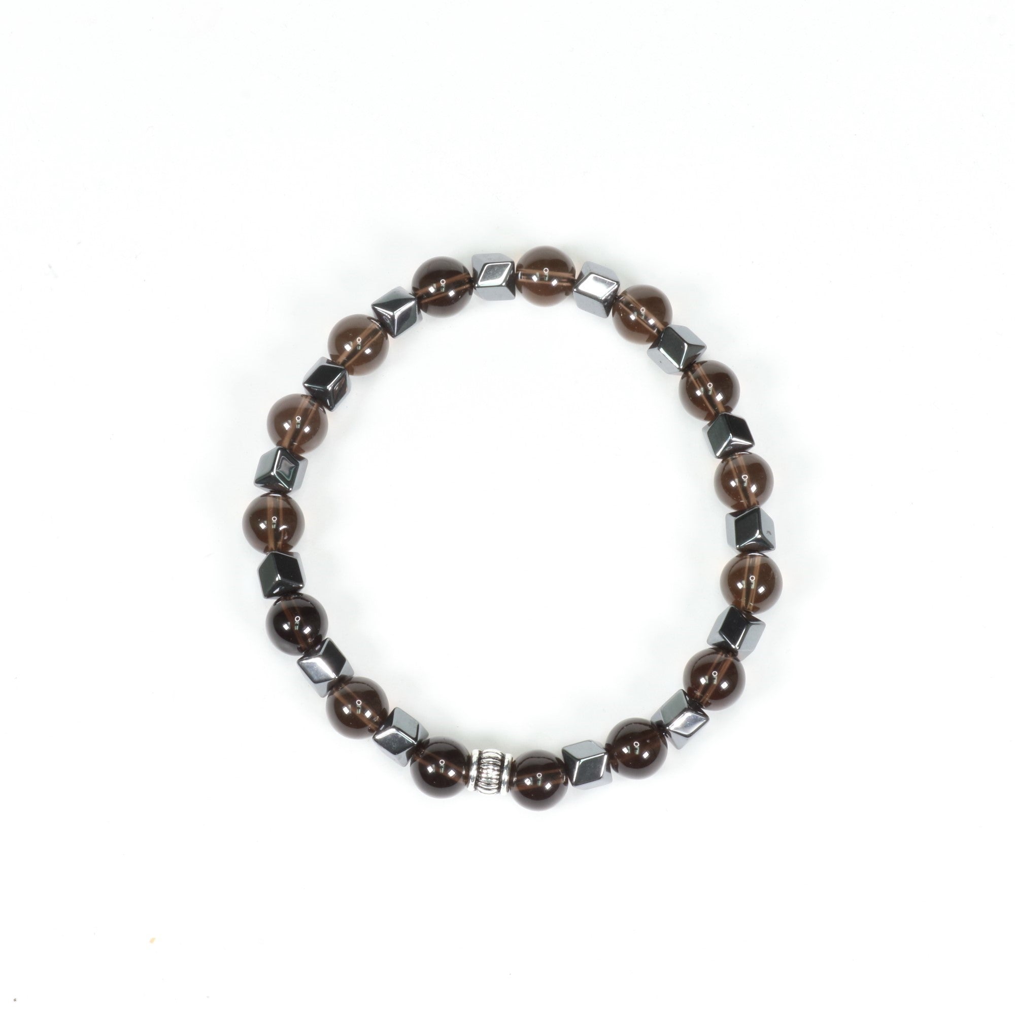 Smoky Quartz & Hematite Bracelet, Silver Color, 8mm, 5 Pieces in a Pack #253