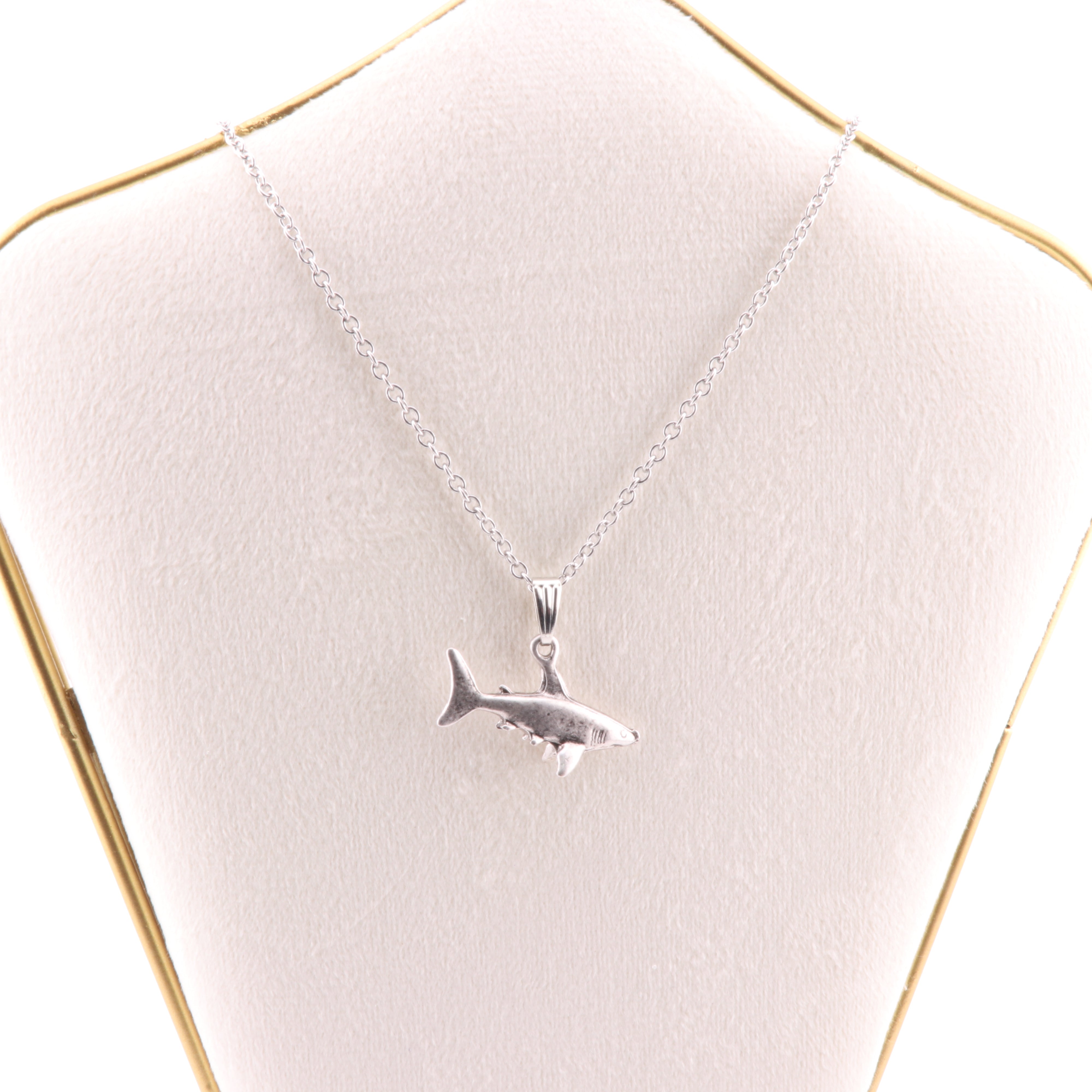 Metal Necklace, with Shark  Figure Pendant, Silver Color, 5 Pieces in a Pack, #004