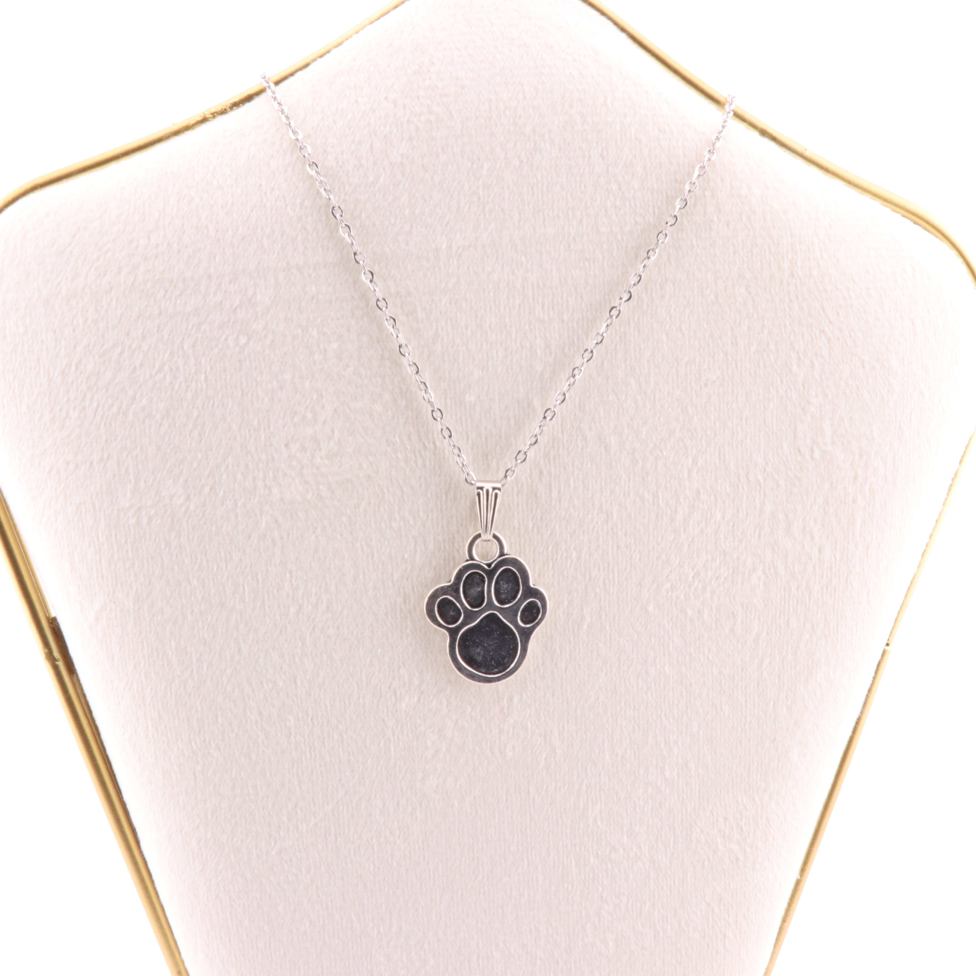 Metal Necklace, with  Paw Figure Pendant, Silver Color, 5 Pieces in a Pack, #021