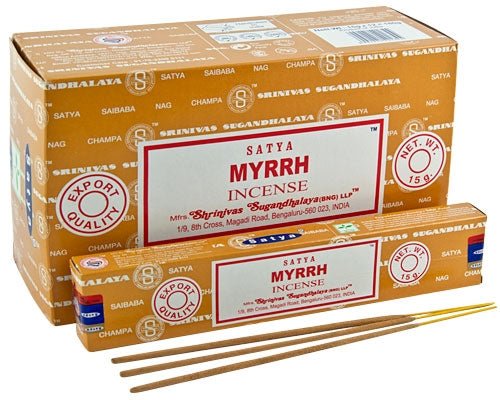 Satya Myrrh, Incense Sticks, 15 grams in one Pack, 12 Pack Box