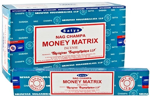 Satya Nag Champa Money Matrix, Incense Sticks, 15 grams in one Pack, 12 Pack Box