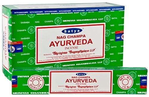 Satya Nag Champa Ayurveda, Incense Sticks, 15 grams in one Pack, 12 Pack Box