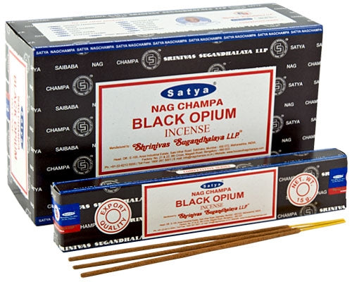 Satya Nag Champa Black Opium, Incense Sticks, 15 grams in one Pack, 12 Pack Box