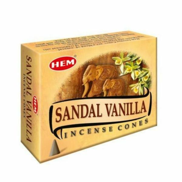 Hem Sandal Vanilla, Incense Cone, 24 grams in one Pack, 12 Pack Box