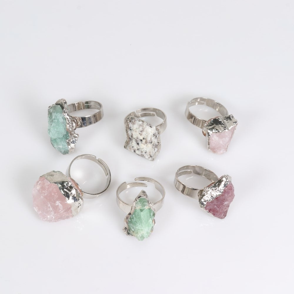 Assorted Stones Raw Ring, Adjustable Size, 10 Pieces in a Pack, #0001