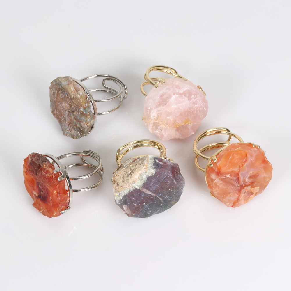 Assorted Stones Raw Ring, Adjustable Size, 10 Pieces in a Pack, #0012