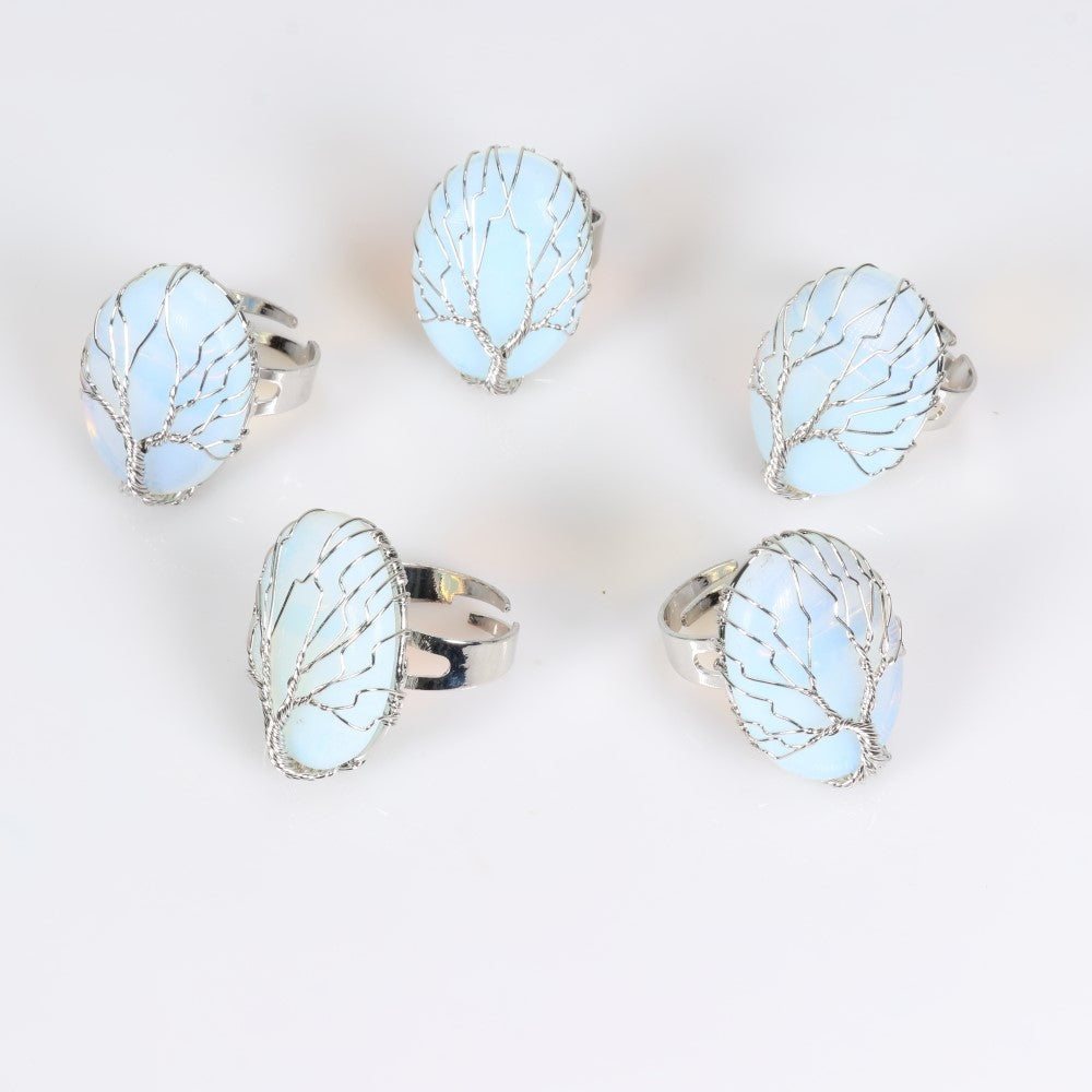 Opalite Wire Wrapped Ring, Adjustable Size, 10 Pieces in a Pack, #0011