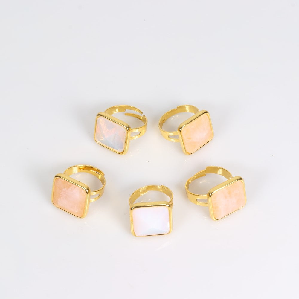 Rose Quartz Shaped Ring, Adjustable Size, 10 Pieces in a Pack, #0037