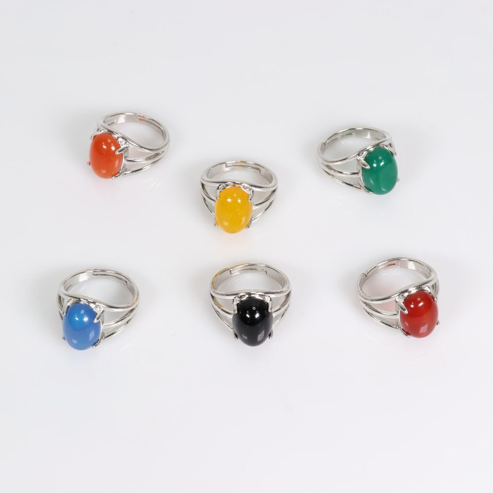 Assorted Stones Shaped Ring, Adjustable Size, 10 Pieces in a Pack, #0005