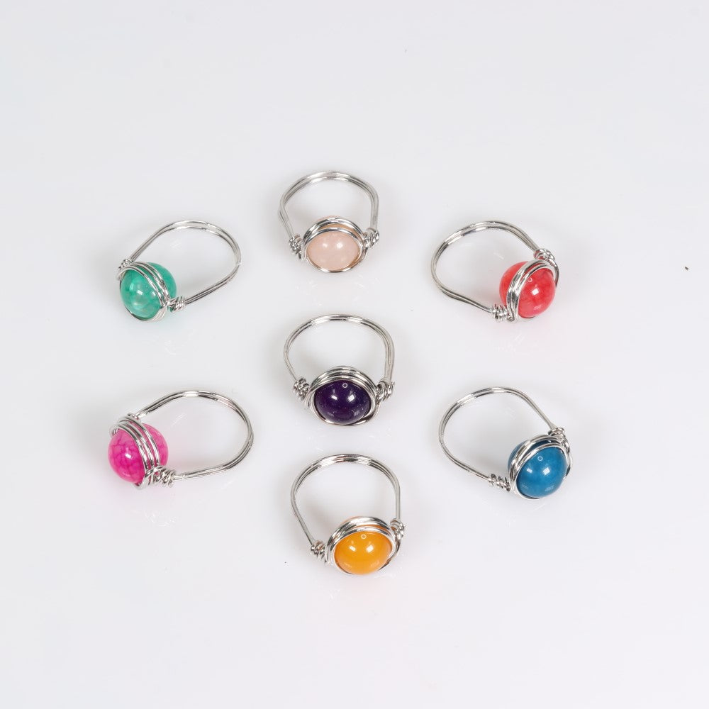 Assorted Stones Shaped Ring, Adjustable Size, 10 Pieces in a Pack, #0024