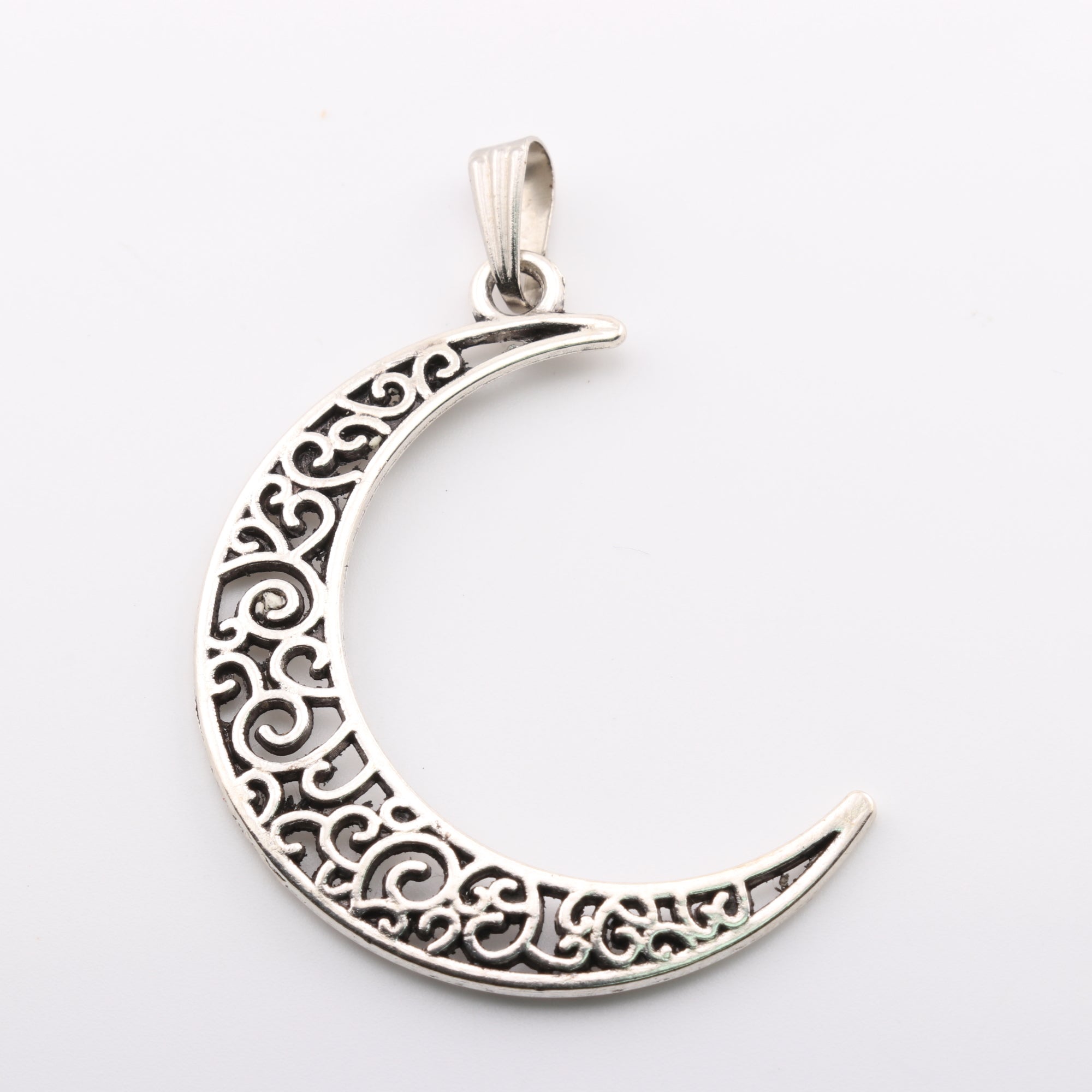 Moon Shaped Brass Pendant, Metal, Silver Color,  2" Inch, 5 Pieces in a Pack, #119