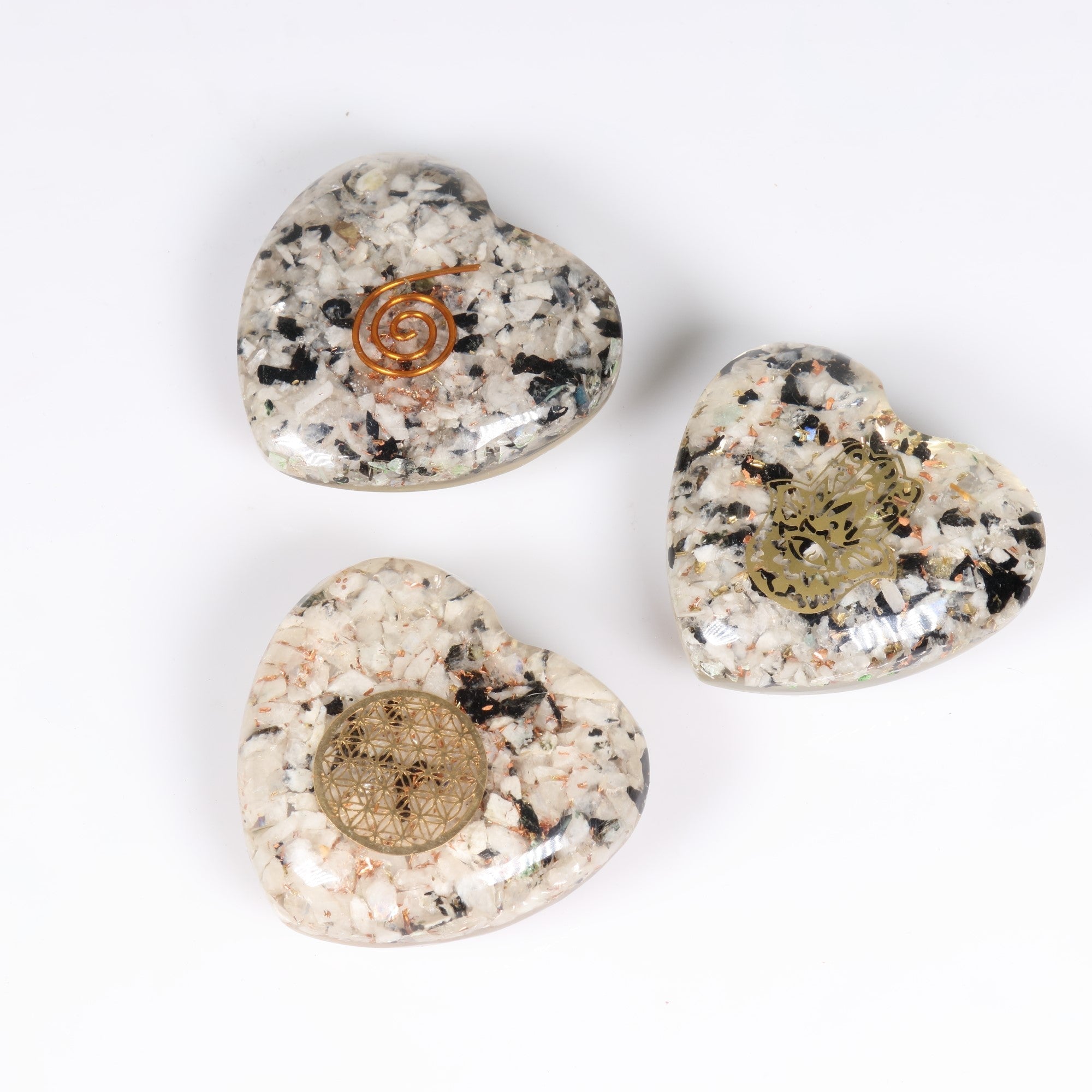 Rainbow Moonstone-Orgonite Heart Shaped, 1.35" Inch, 5 Pieces in a Pack