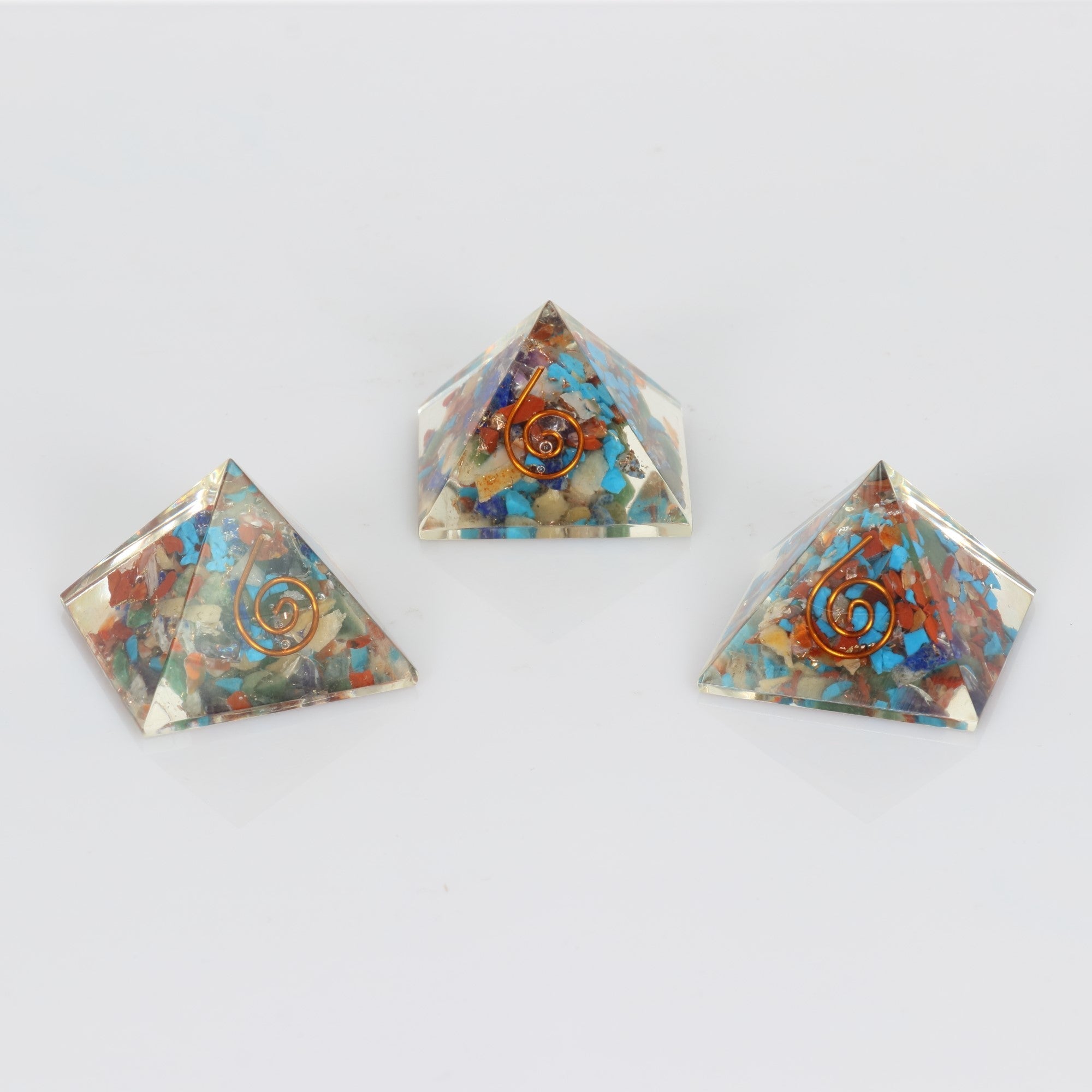 Assorted Stones-Orgonite Pyramid, 1.35" Inch, 10 Pieces in a Pack