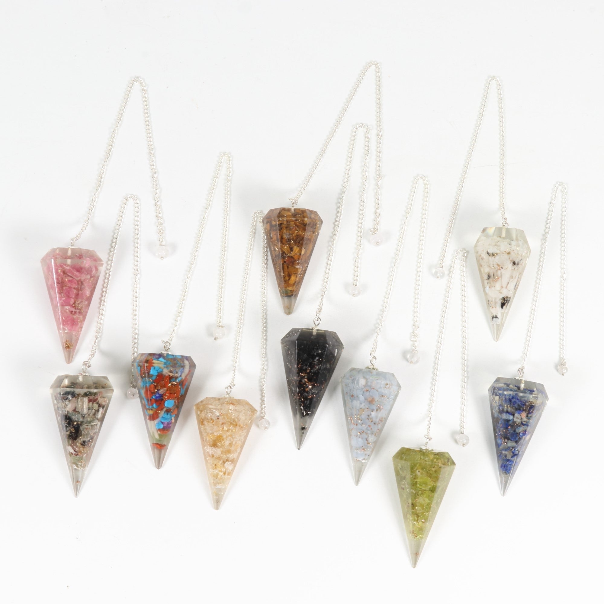 Assorted Stones Orgonite Pendulum, 9,5" x 2" Inch, 10 Pieces in a Pack, #0014