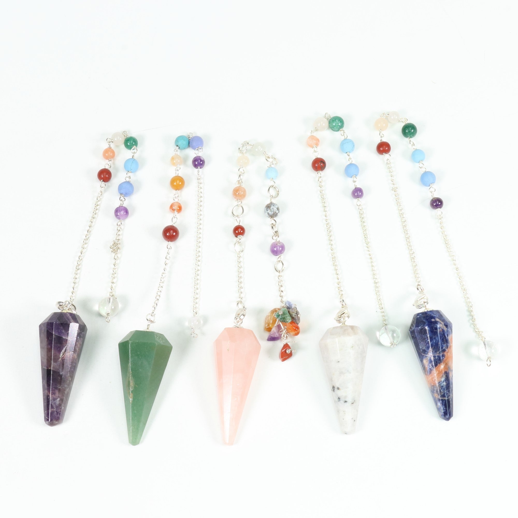 Assorted Stones Chakra Pendulum, 9,25" x 1,75" Inch, 10 Pieces in a Pack, #0002