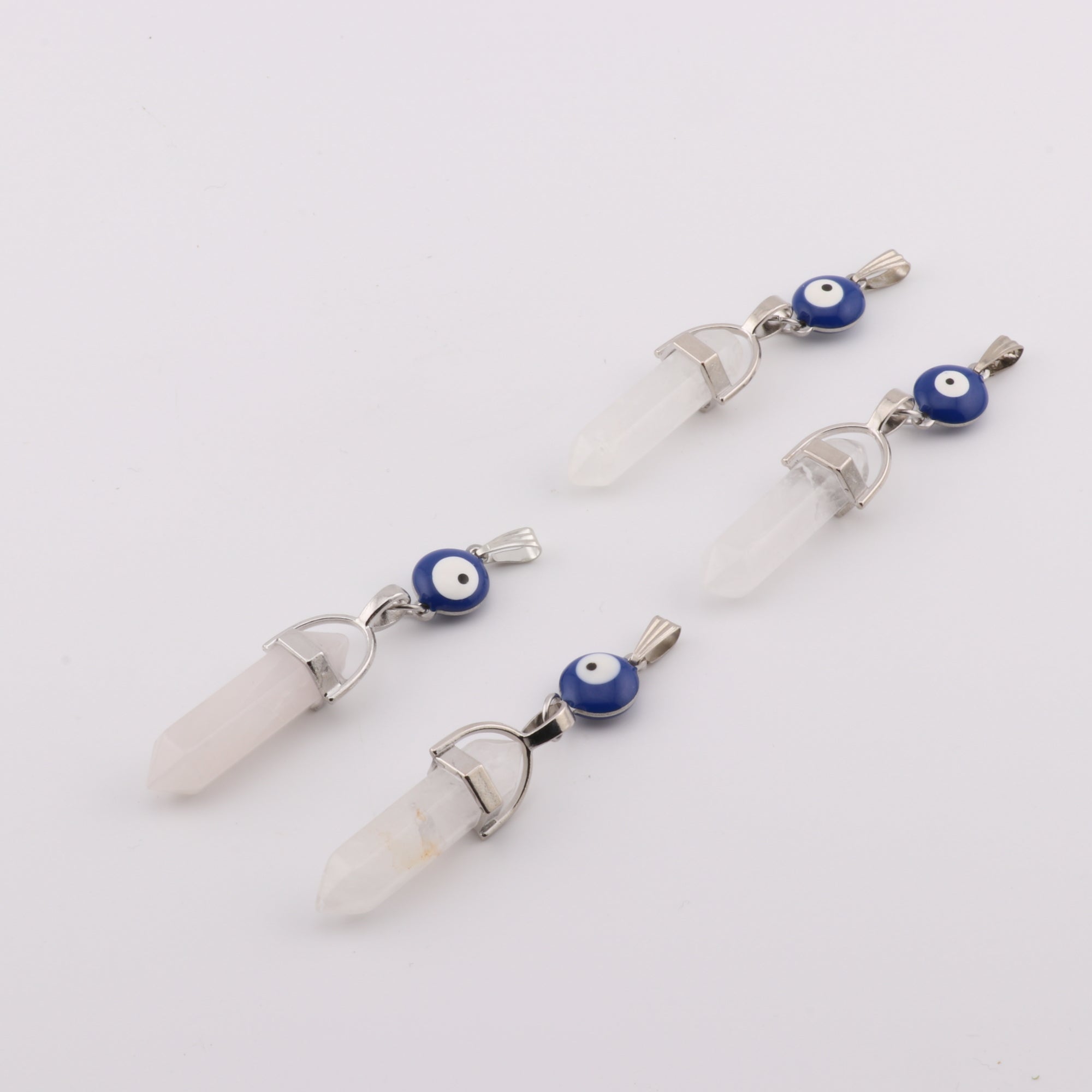 Clear Quartz Point Shape Pendant with Evil Eye, 0.30" x 1.5" Inch, 5 Pieces in a Pack, #095