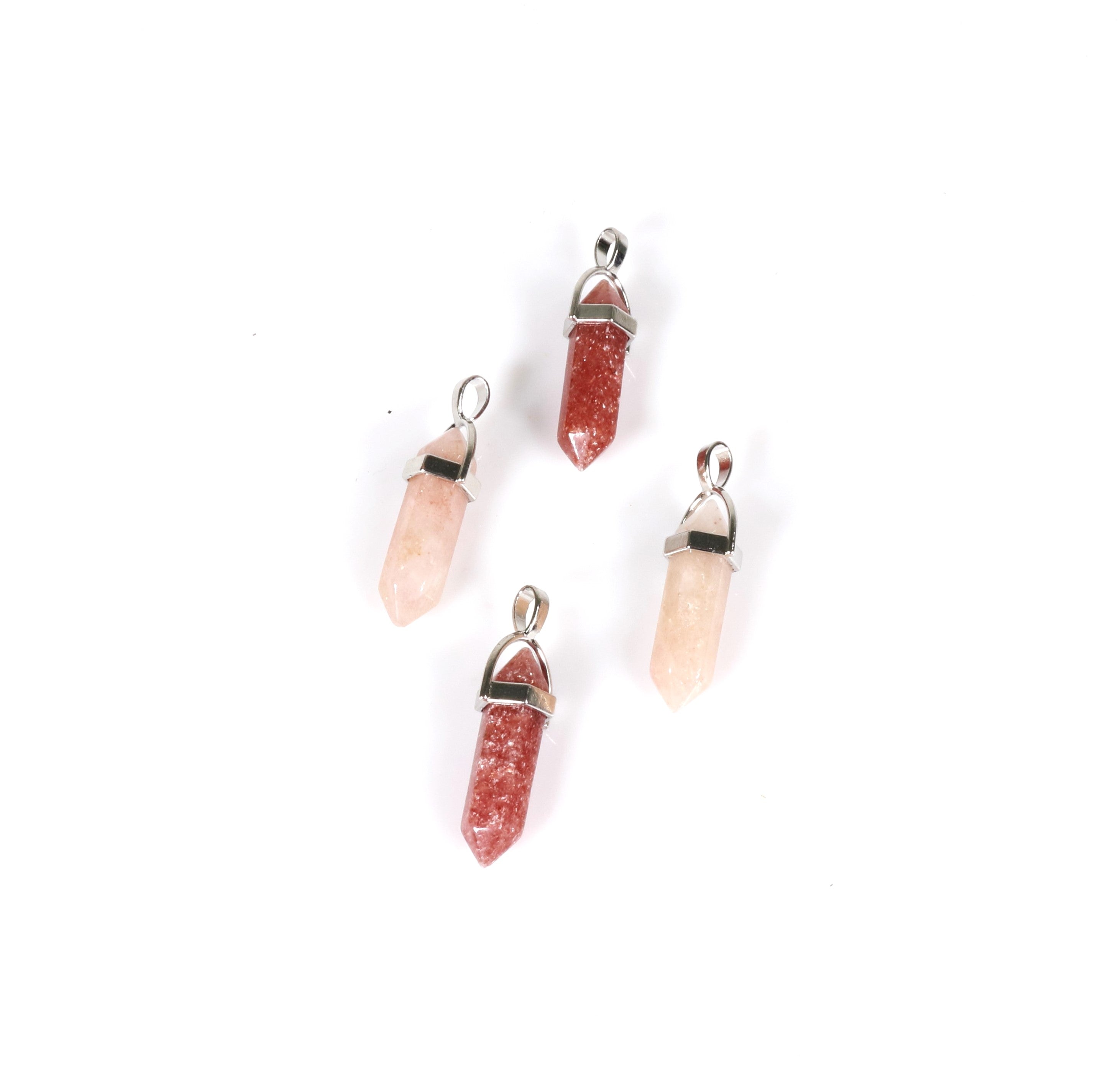 Strawberry Quartz Point Shape Pendants, 0.30" x 1.5" Inch, 5 Pieces in a Pack, #071