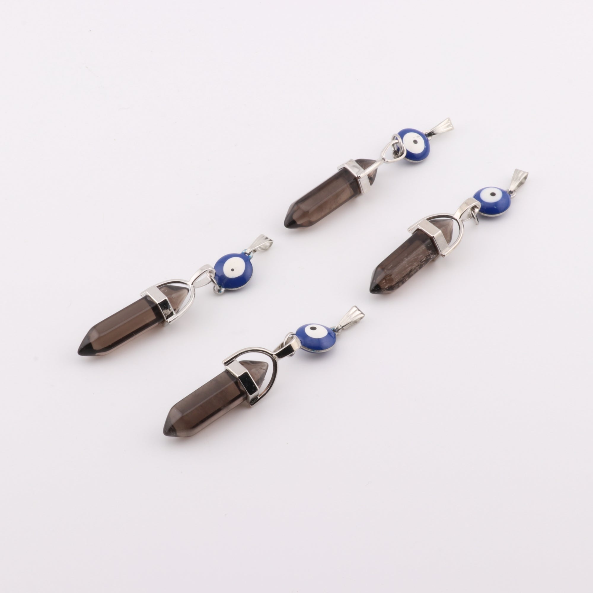 Smoky Quartz Point Shape Pendant with Evil Eye, 0.30" x 1.5" Inch, 5 Pieces in a Pack, #096