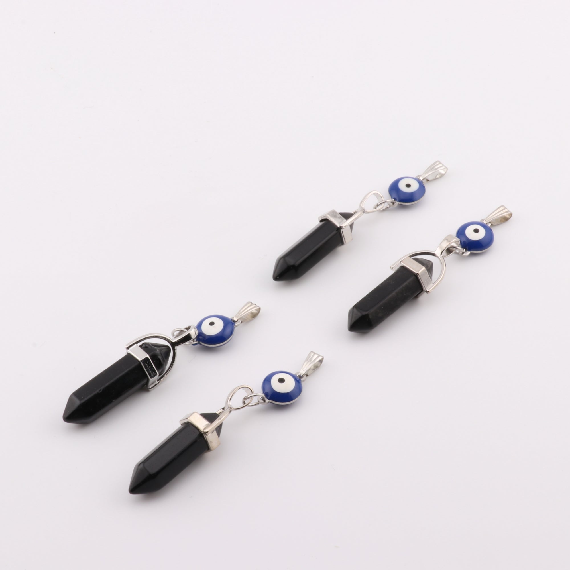 Obsidian Point Shape Pendant with Evil Eye, 0.30" x 1.5" Inch, 5 Pieces in a Pack, #098