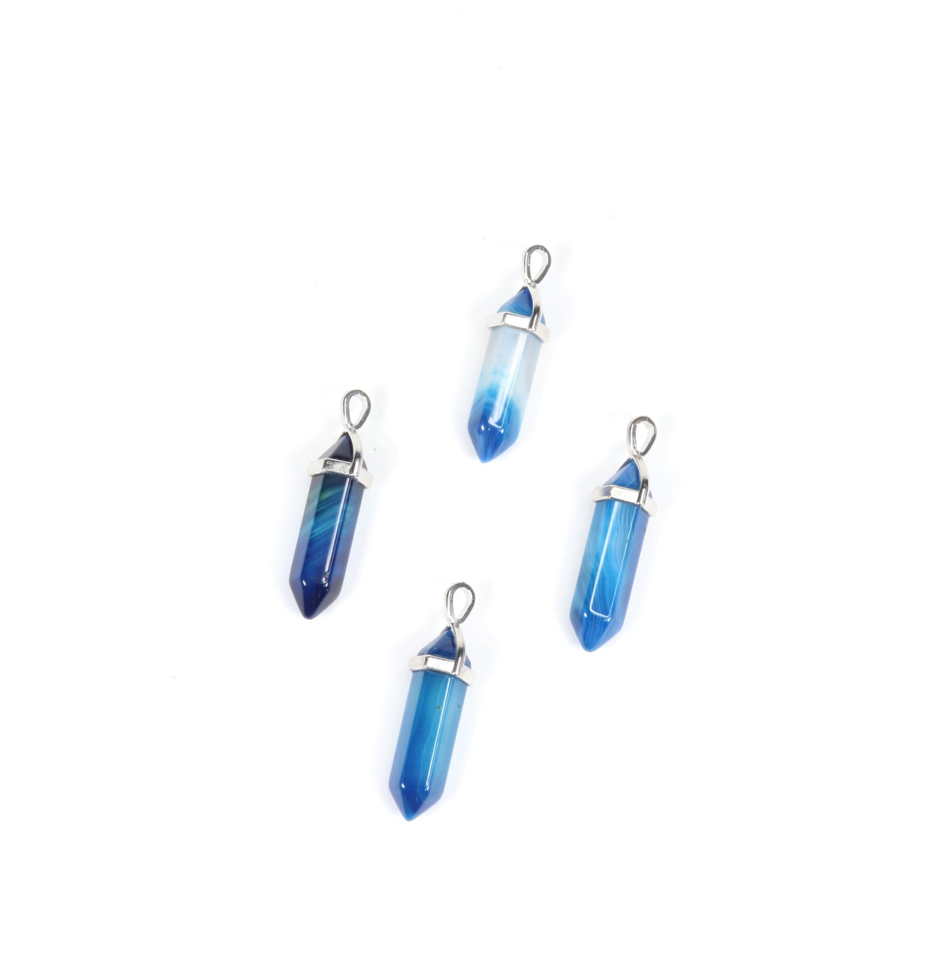 Blue Agate Point Shape Pendants, 0.30" x 1.5" Inch, 5 Pieces in a Pack, #050