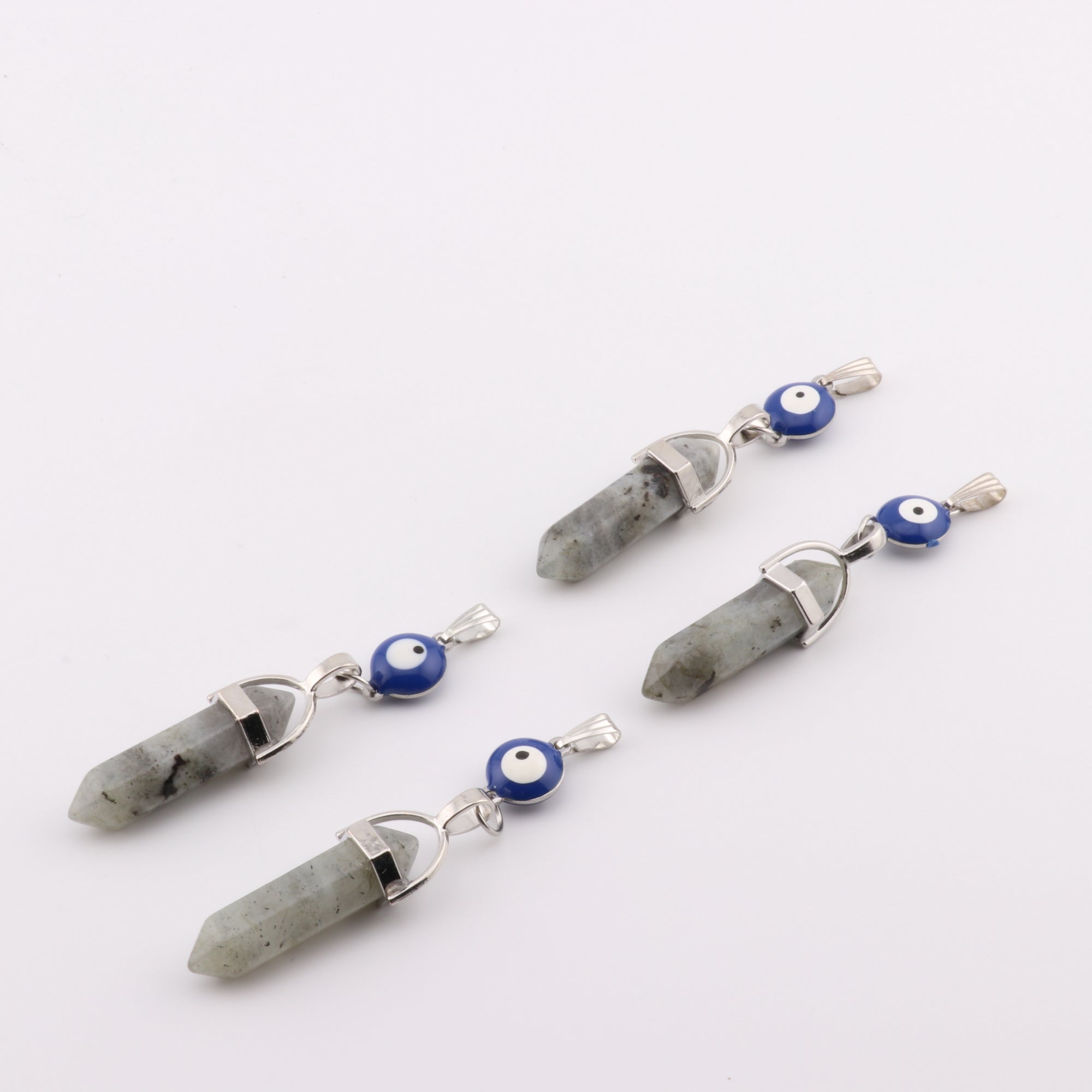 Labradorite Point Shape Pendant with Evil Eye, 0.30" x 1.5" Inch, 5 Pieces in a Pack, #097