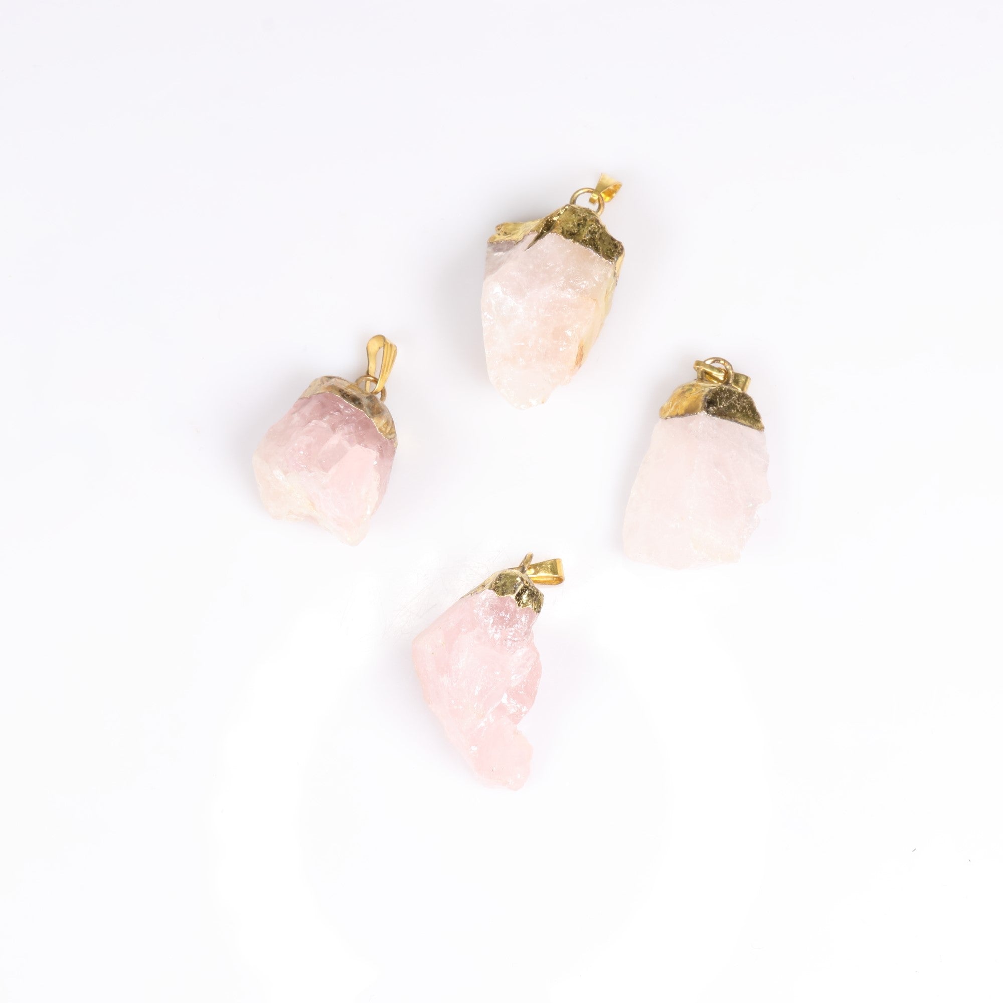 Rose Quartz Raw Pendants, Gold Plated, 5 Pieces in a Pack, #008