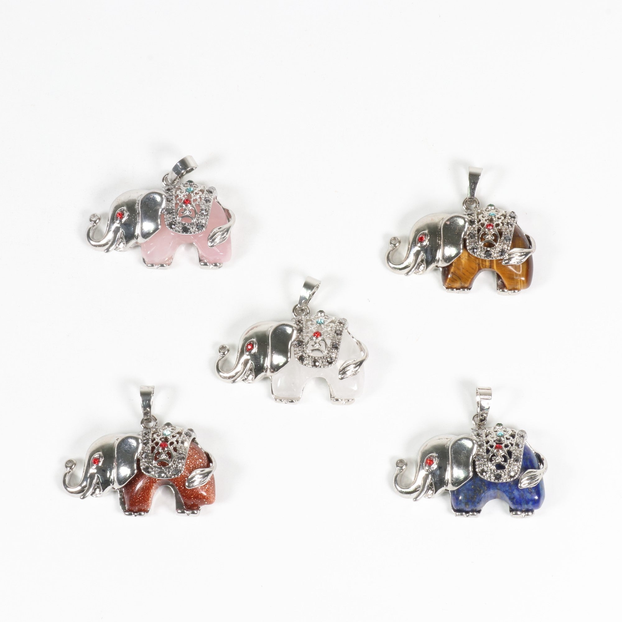 Assorted Stones Elephant Shaped Pendants, 1.40" x 1.00" x 0.40" Inch, 5 Pieces in a Pack, #070