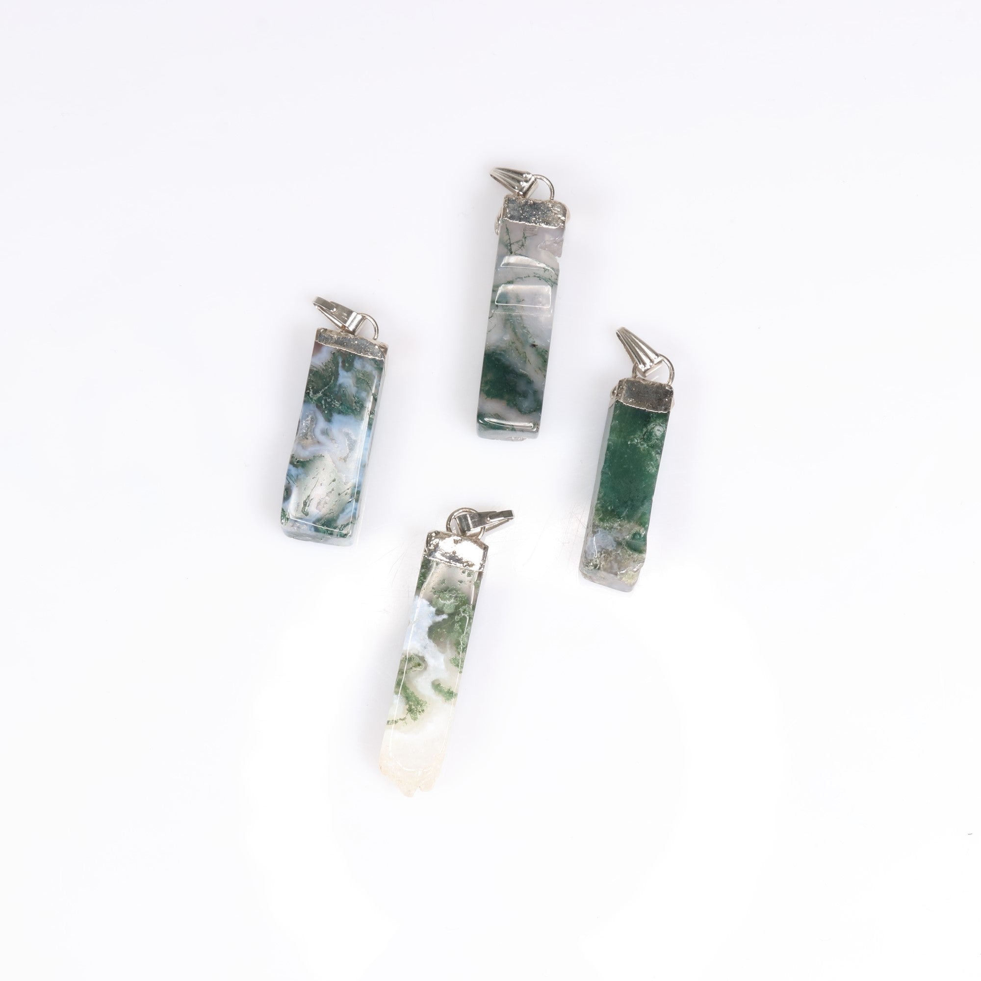 Moss Agate Slab Stick Pendants, 0.45" x 1.80" x 0.25" Inch, 5 Pieces in a Pack, #005