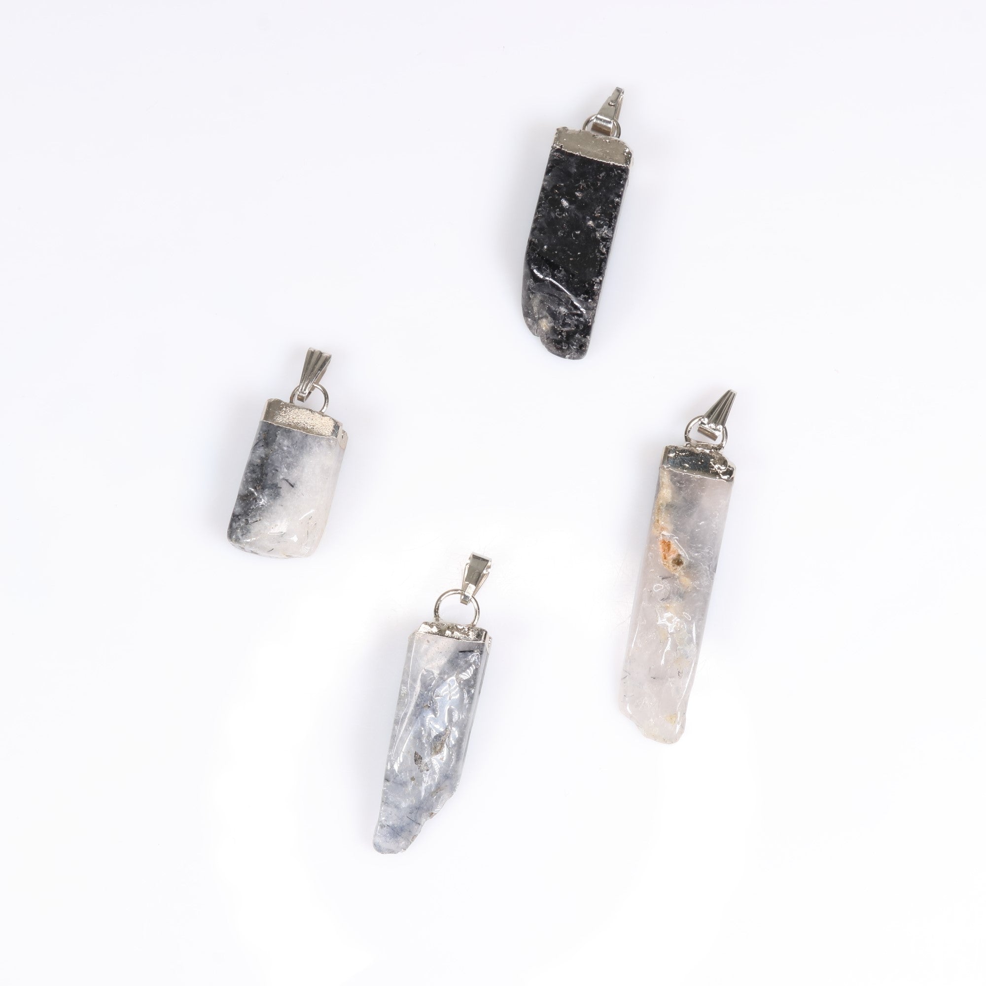 Tourmalinated Quartz Slab Stick Pendants, 0.45" x 1.80" x 0.25" Inch, 5 Pieces in a Pack, #030