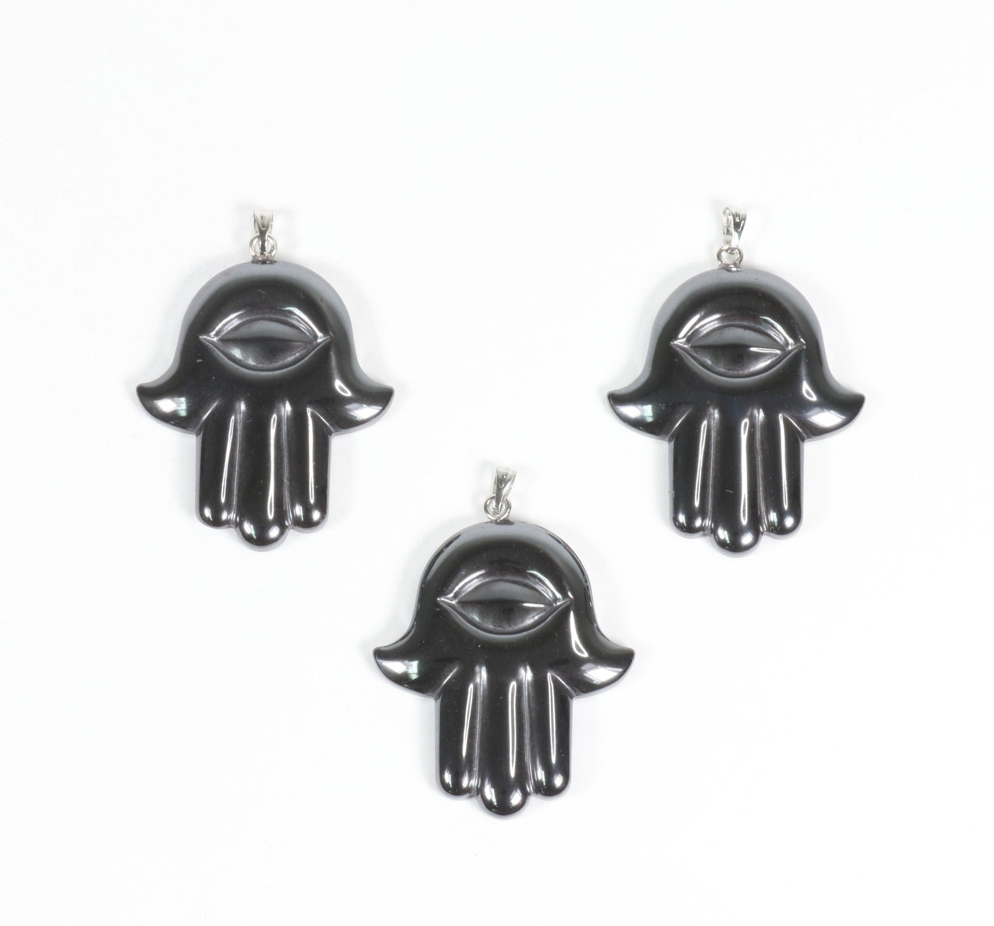 Hematite Shaped Pendants, Hamsa Hand, 1.40" x 1.70" x 0.20" Inch, 5 Pieces in a Pack, #054