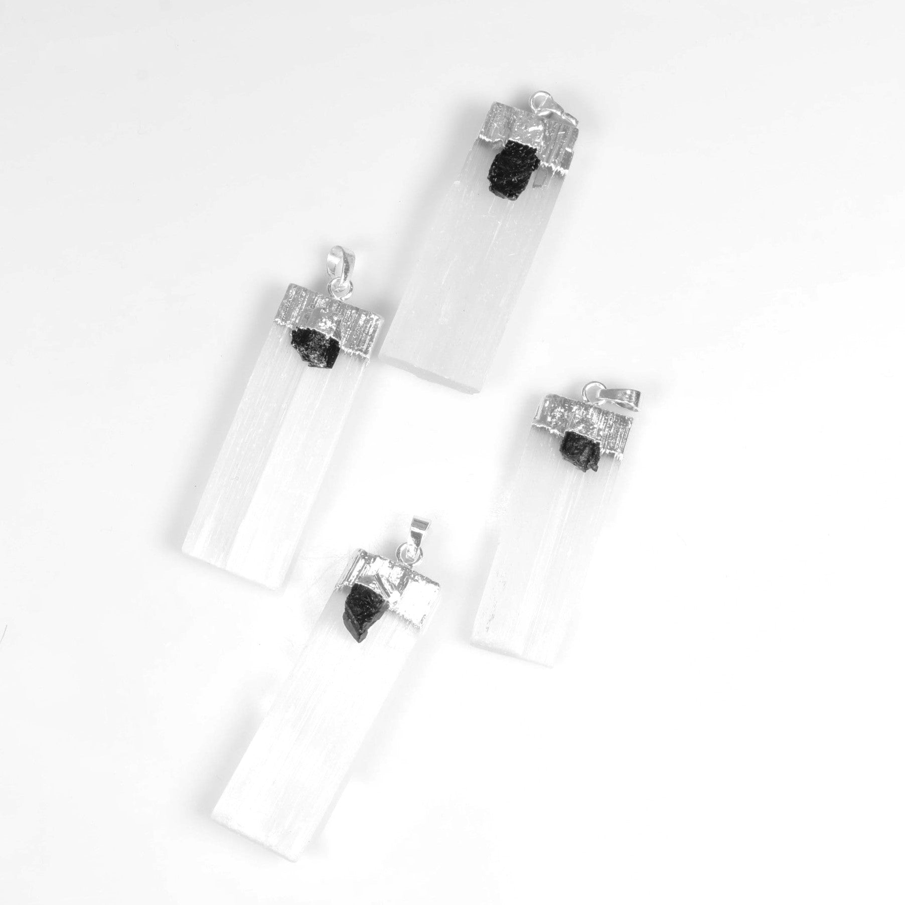 Selenite Blade with Tourmaline Slab Stick Pendants, 0.71" x 2.40" Inch, 5 Pieces in a Pack, #048