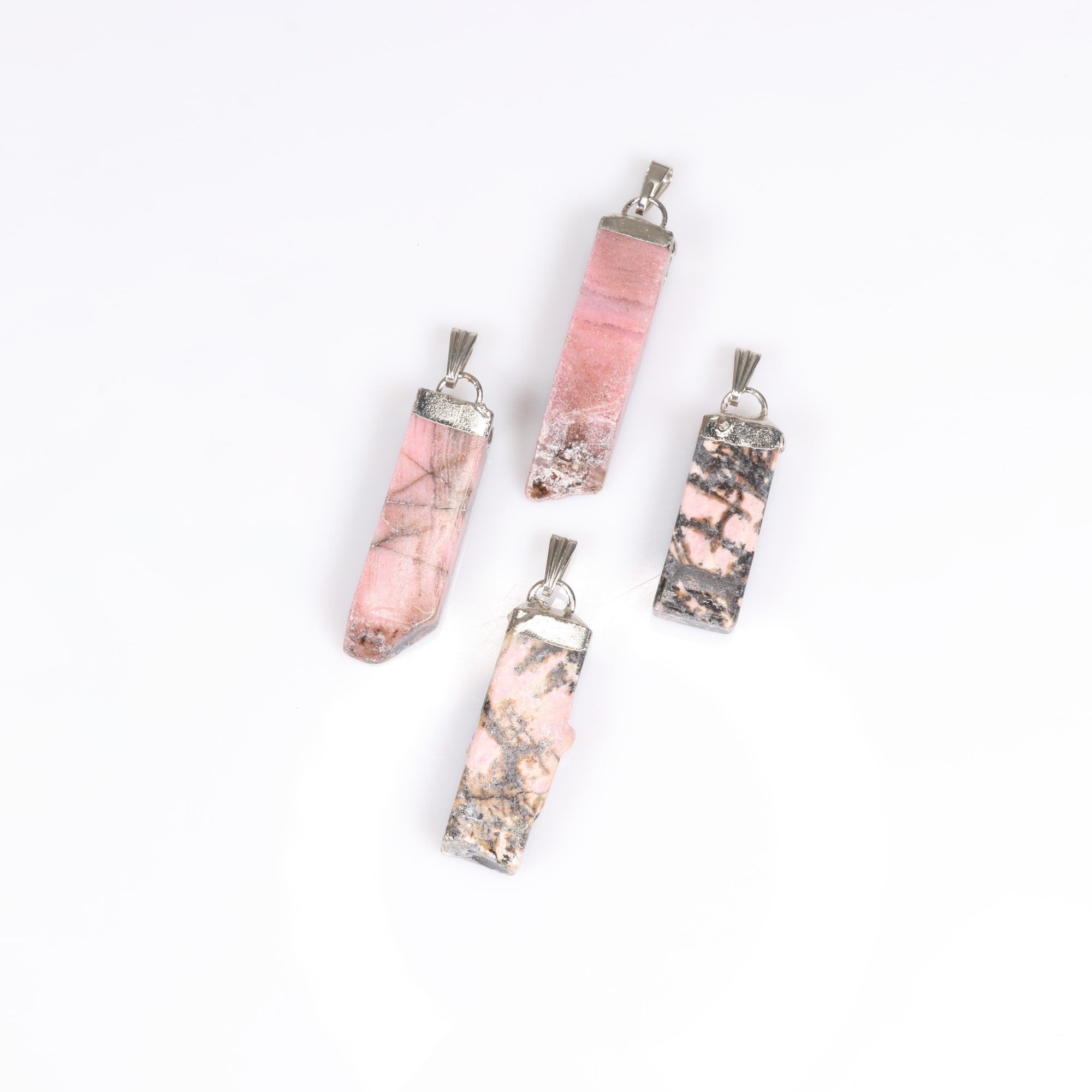 Rhodonite Slab Stick Pendants, 0.45" x 1.80" x 0.25" Inch, 5 Pieces in a Pack, #002