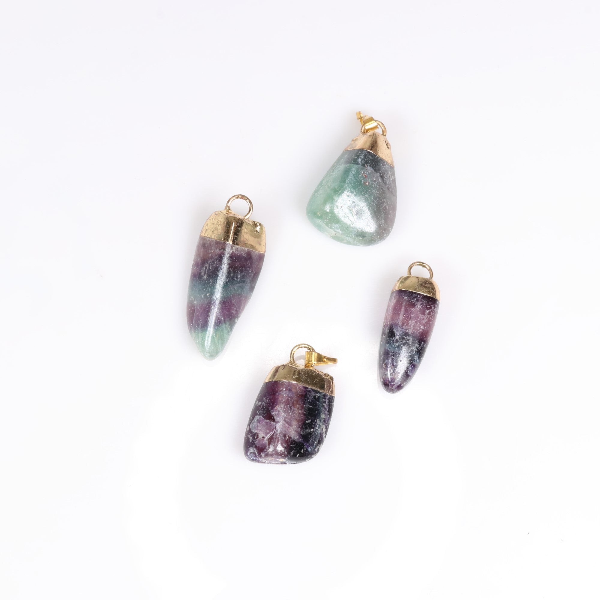 Fluorite Mixed Shape Pendants, Gold Plated, 0.55" x 1.10" Inch, 5 Pieces in a Pack, #017