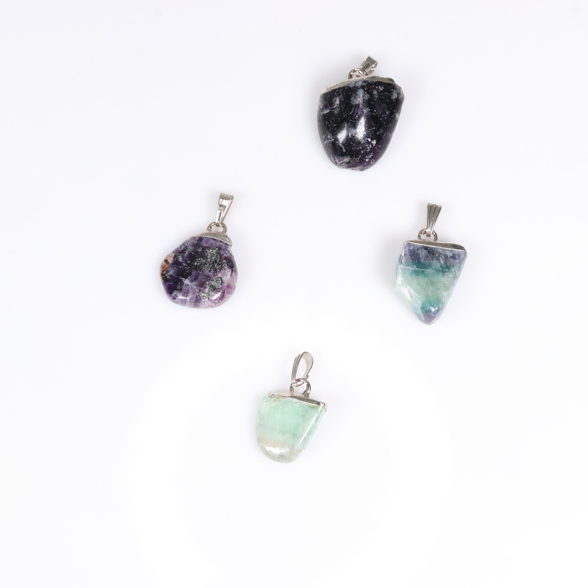 Fluorite Mixed Shape Pendants, 0.70" x 0.90" x 0.40" Inch, 5 Pieces in a Pack, #057