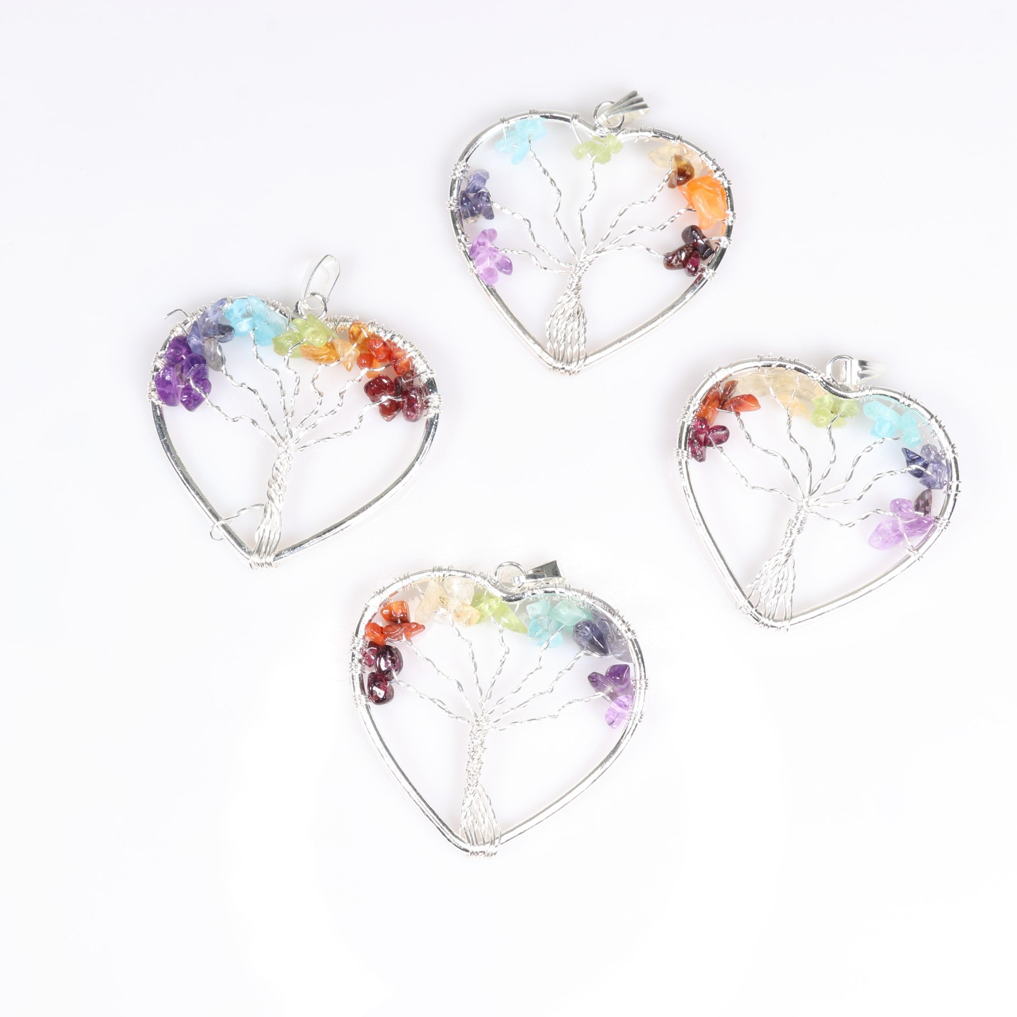 Chakra Heart Tree of Life Pendants, 1.60" x 1.60" x 0.05" Inch, 5 Pieces in a Pack, #001