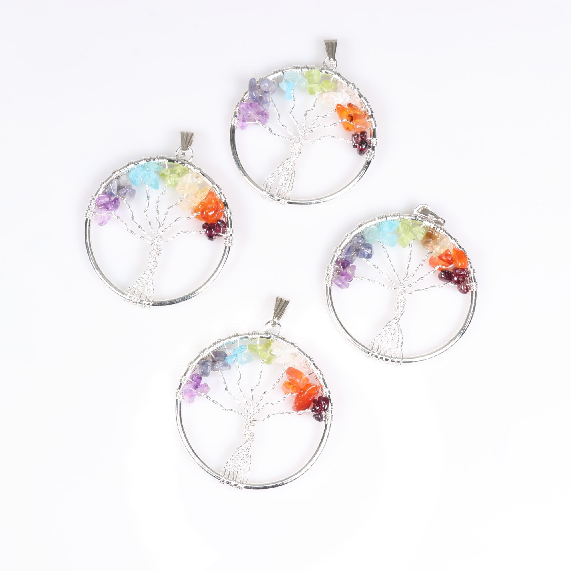 Chakra  Tree of Life Pendants, 1.45" x 1.45" x 0.05", 5 Pieces in a Pack, #003