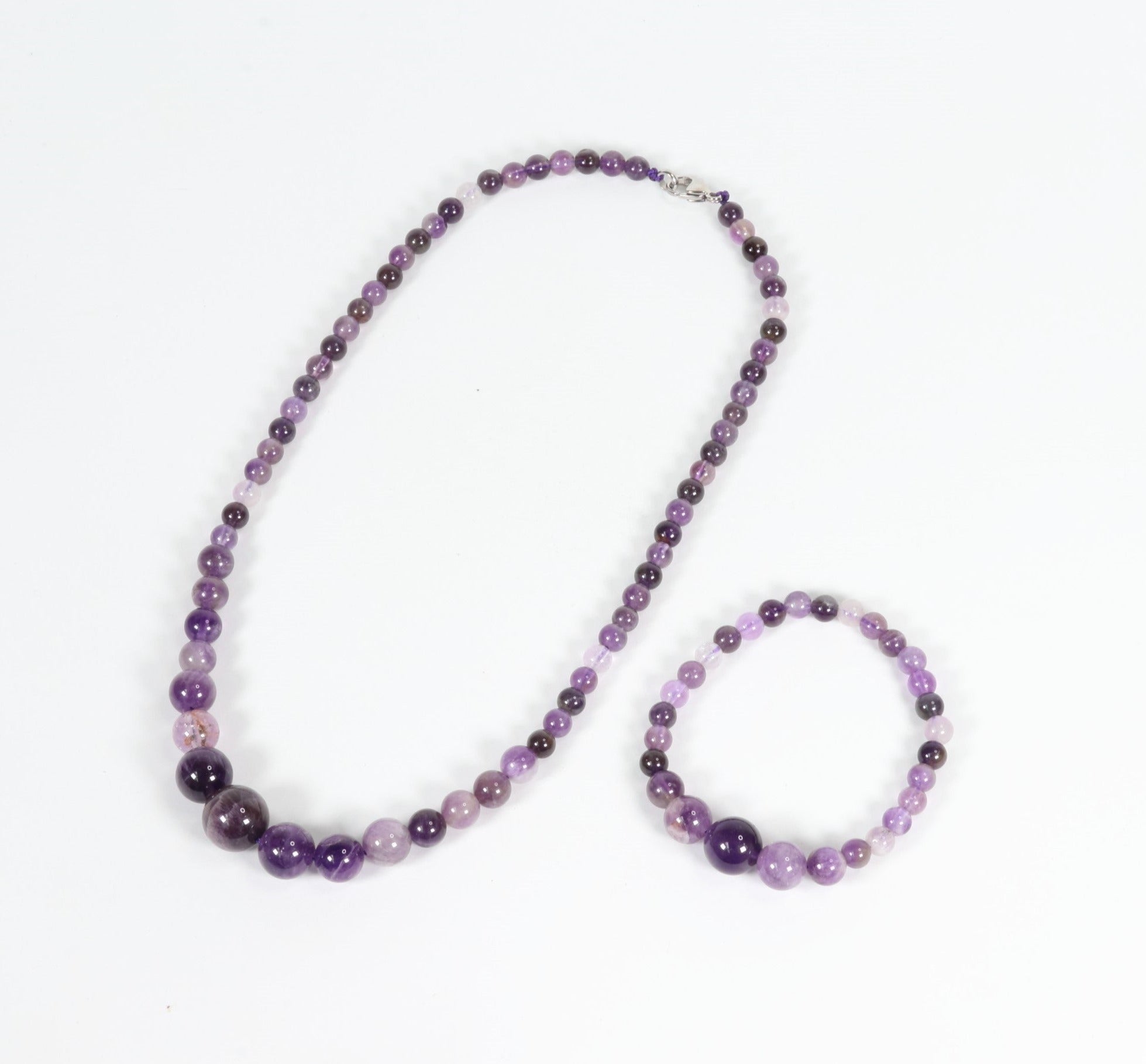 Natural Amethyst Necklace and Bracelet Set, #010