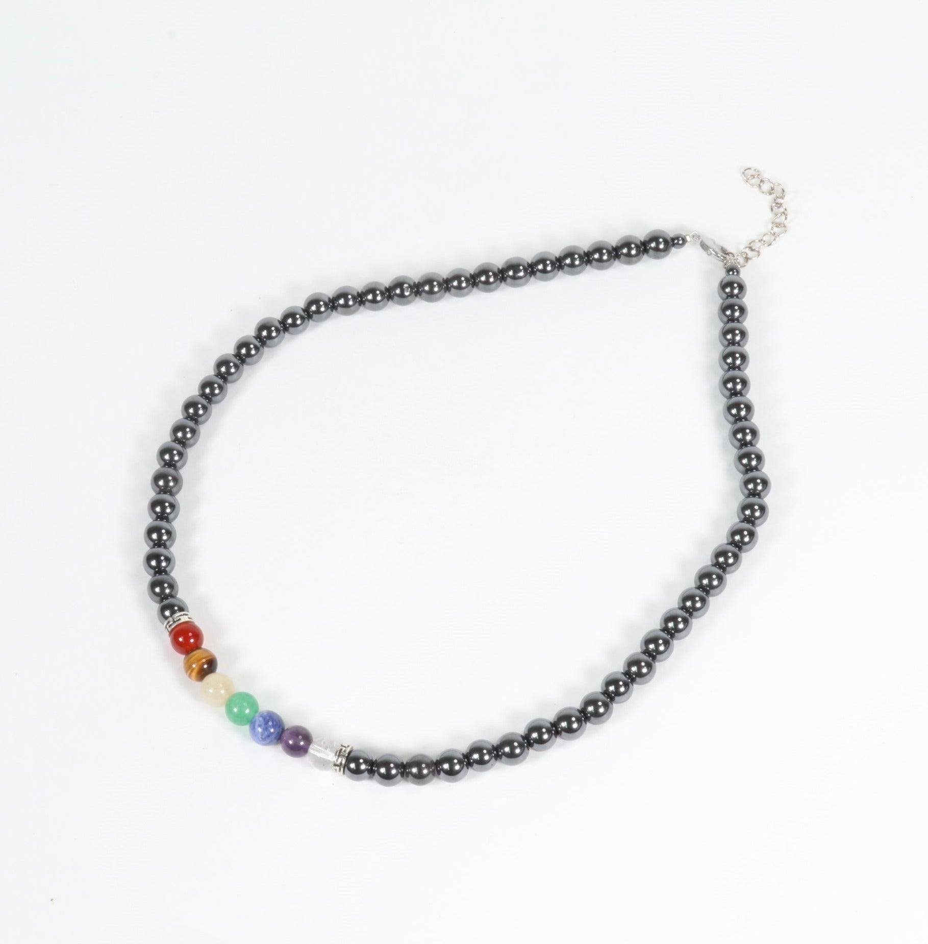 Natural Hematite Necklace with Chakra Crystals, #007